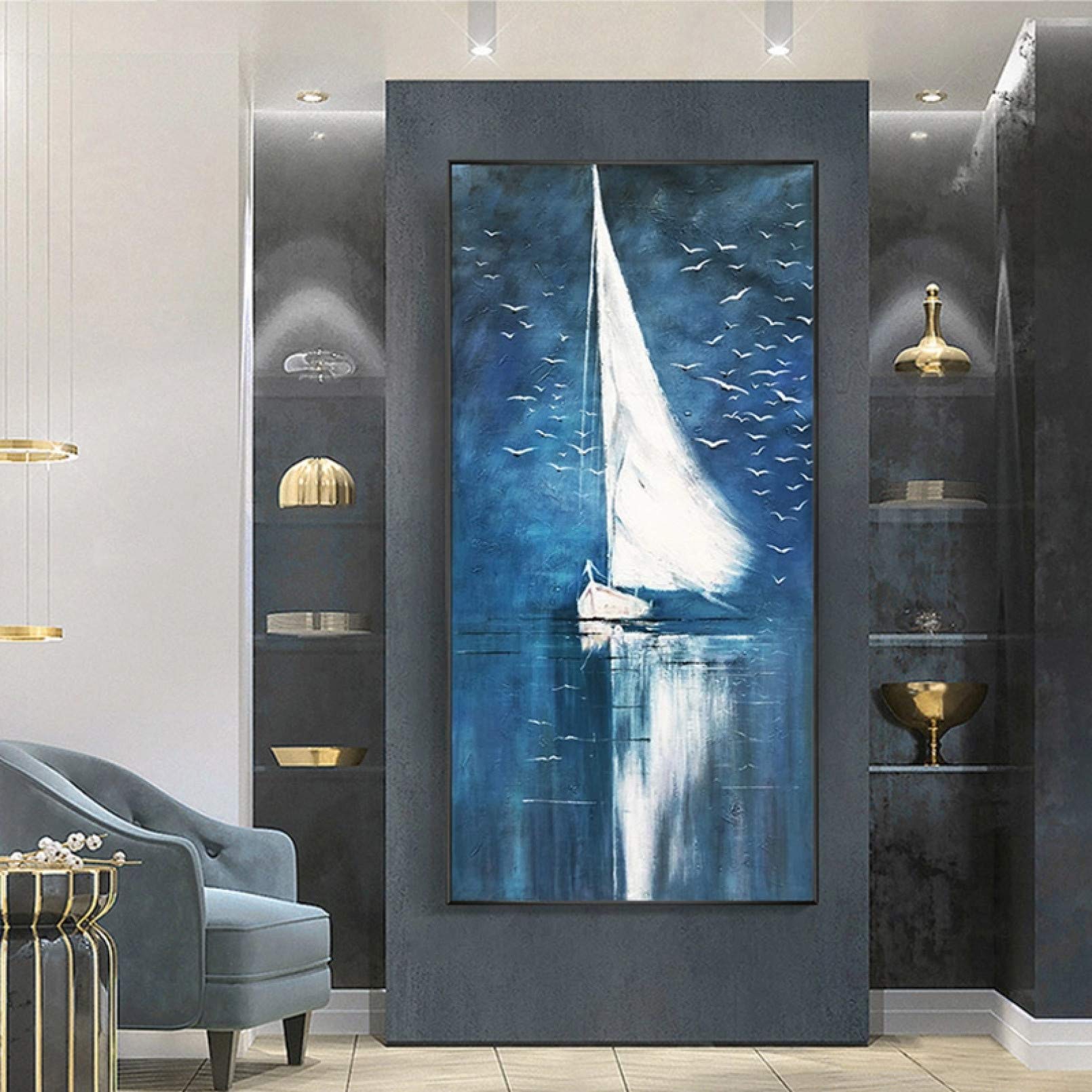 BAJIE Gemälde Handgemalte weiße Segelkunst Ölgemälde auf Leinwand Wandkunst rahmenlose Bilddekoration für Wohnzimmer Raumdekor Geschenk