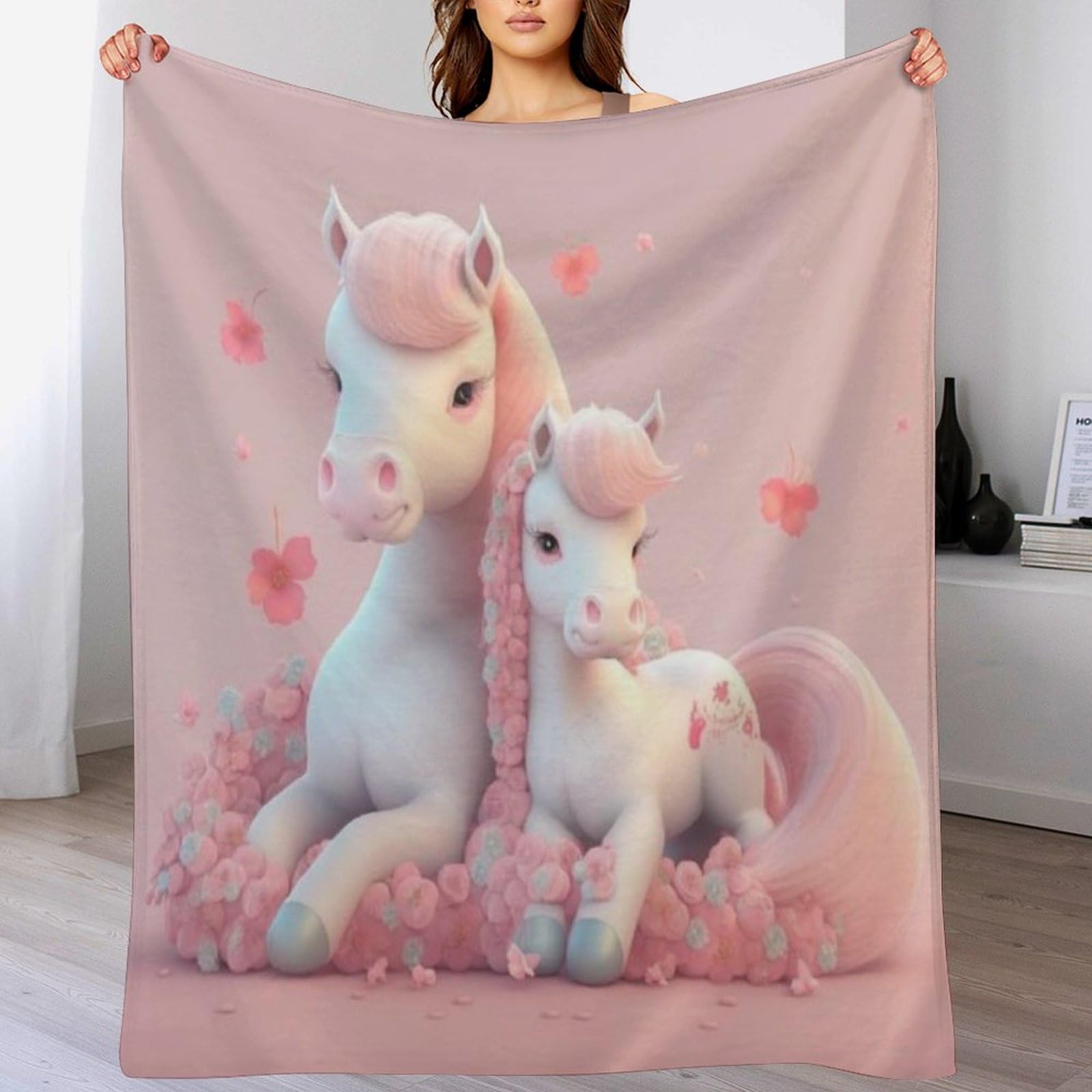 Couverture polaire cheval 130x180cm en flannel douce pour lit et canapé