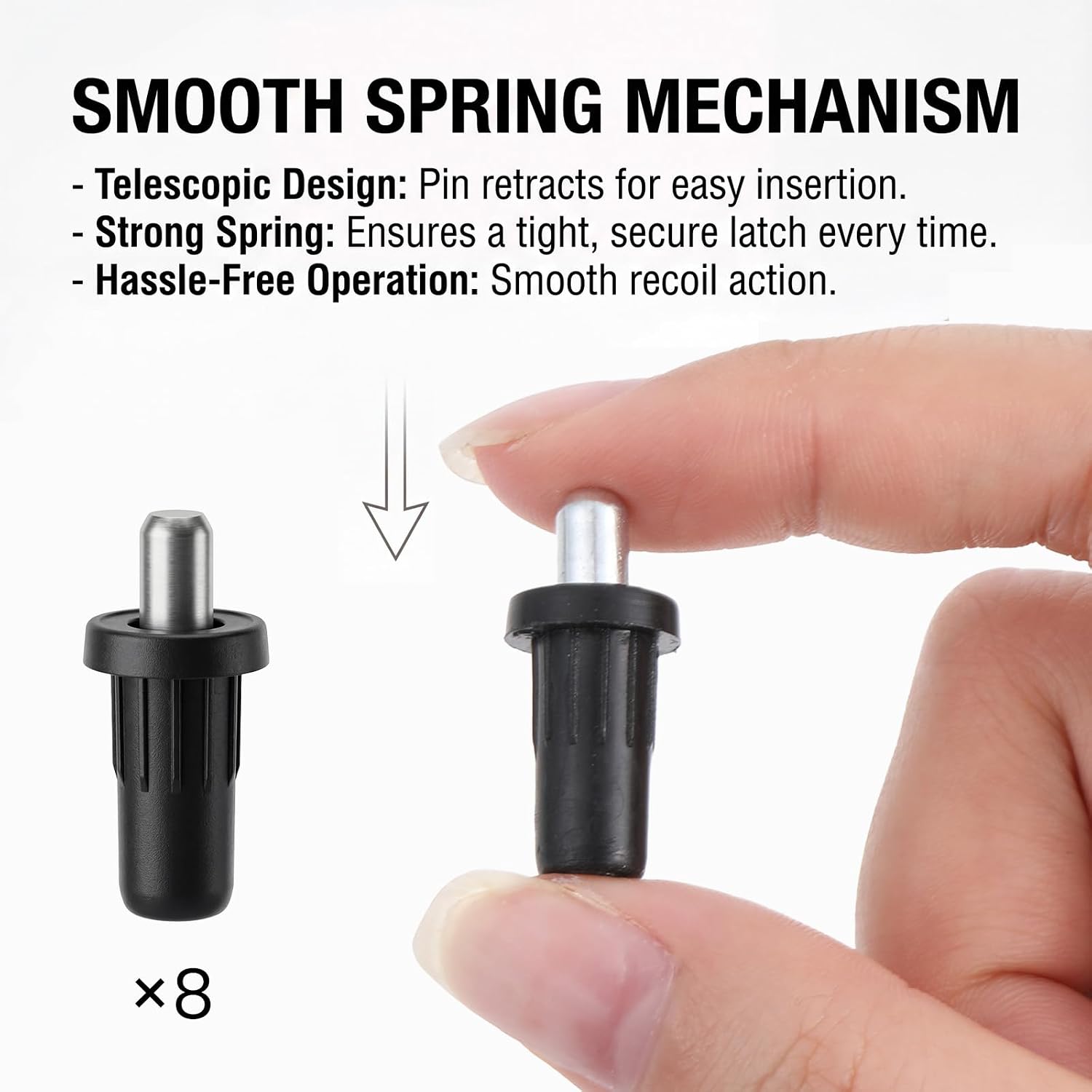 8 PCS Cabinet Door Repair Pins, Spring Loaded Pins Spring Door Hinge Pin Damper Replacement Cabinet Doors Push Pin Springs Loaded Latch Pining Furniture Fitting for Cabinets Doors Springs Parts, Black