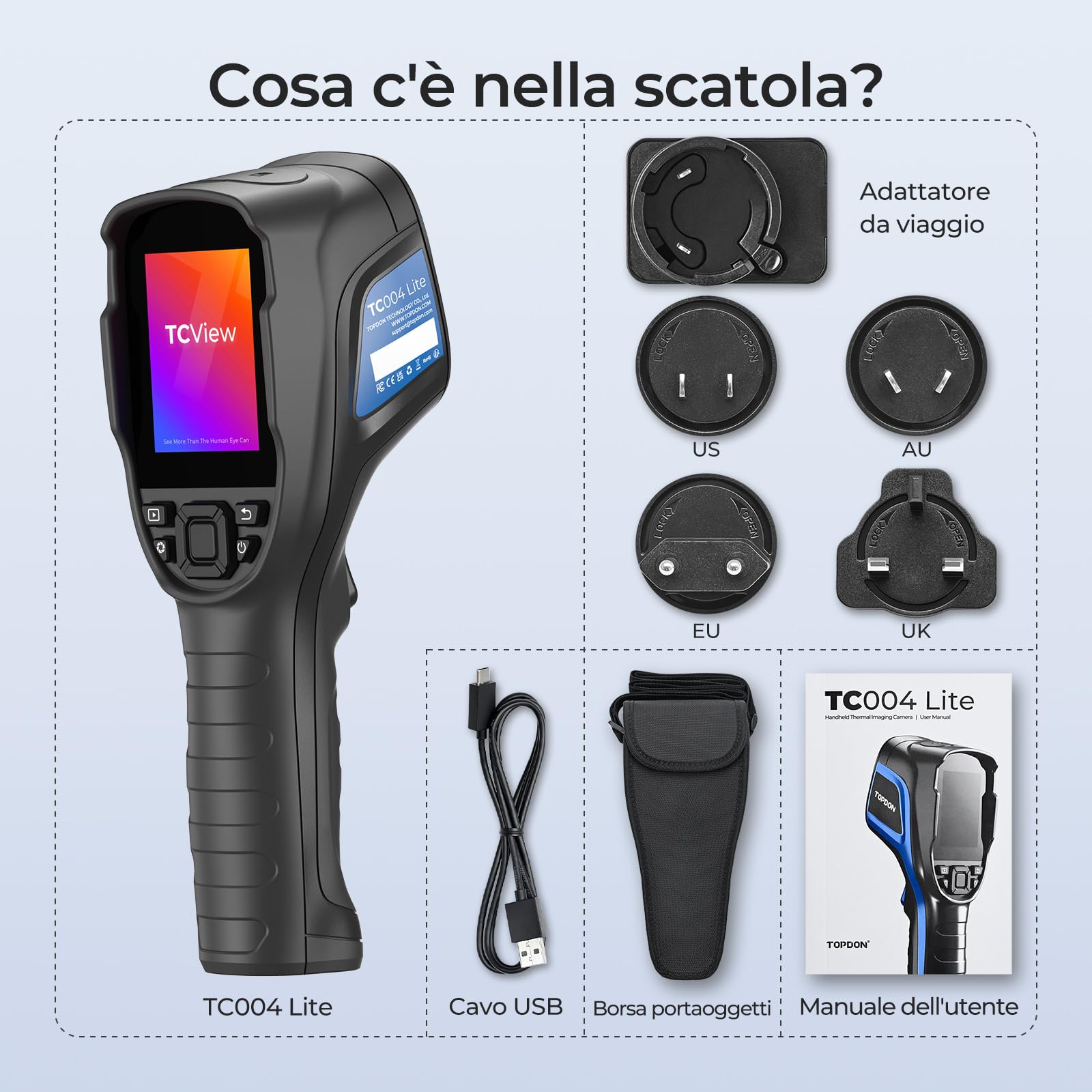 TOPDON TC004 Lite Termocamera Infrarossi, Telecamera Termica Portatile con Risoluzione 240x180 IR e Durata Della Batteria di 15 ore con Zoom 1x/2X/4X, Intervallo di Temperatura da -20℃ a +550℃