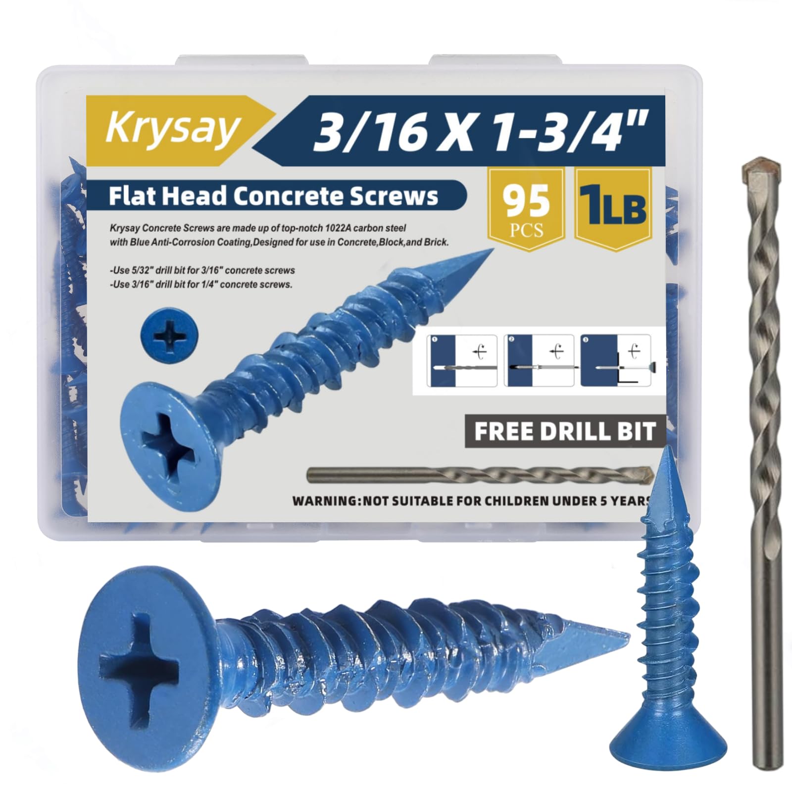 Concrete Screws - 95 Pcs for Masonry & Brick -1