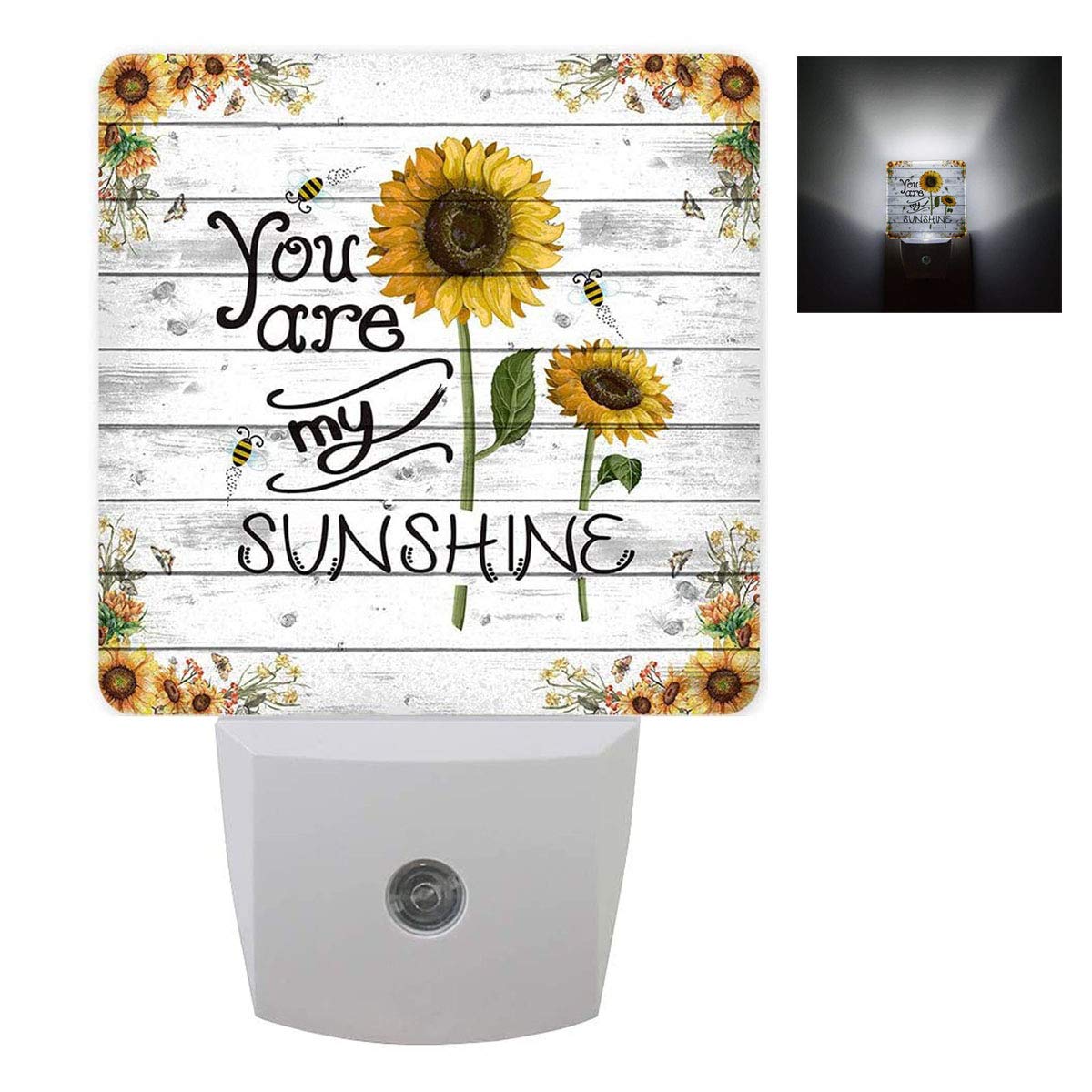 Sunflower Night Light Plug in LED Lamp Automatic Sensor Night Lights Plug into Wall Bathroom Bedroom Hallway Bright Decor Square Dim Night-Lights for Kids Children Girl Adult (You Are My Sunshine)