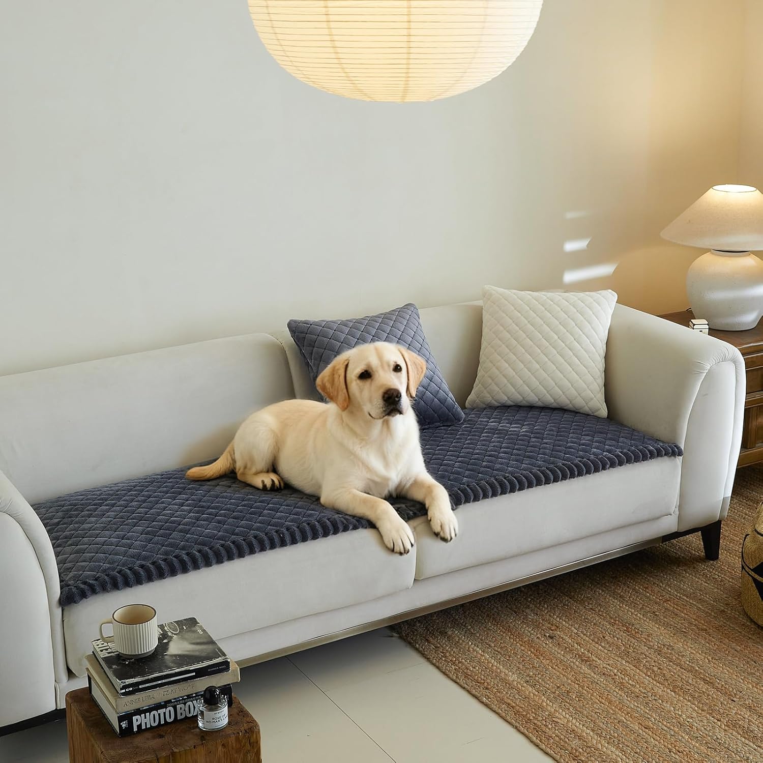 Diamond Quilted Couch Cover for Dogs Non Slip - Large Silicone Particles Pet Friendly Thick Sofa Slipcover for 3 Cushion Couch Washable Furniture Protector Mat for Dogs Cats