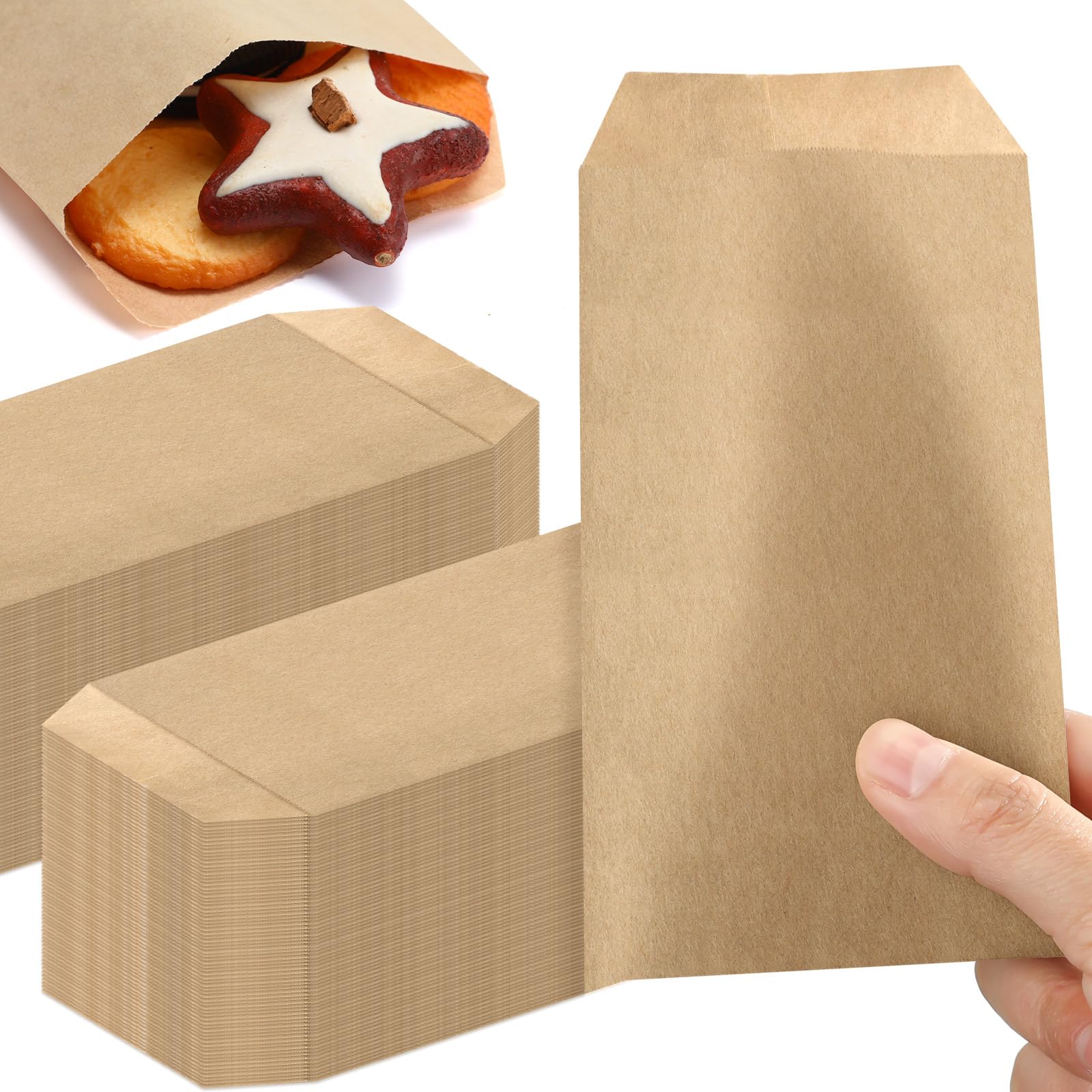 Eersida 200 Pcs 4 X6 Inch Natural Kraft Paper Treat Bags Flat Favor Gift Bag Silverware Merchandise Envelopes for Bakery Cookies Treats Snack Cookie Popcorn Candy Sandwich Small Gift
