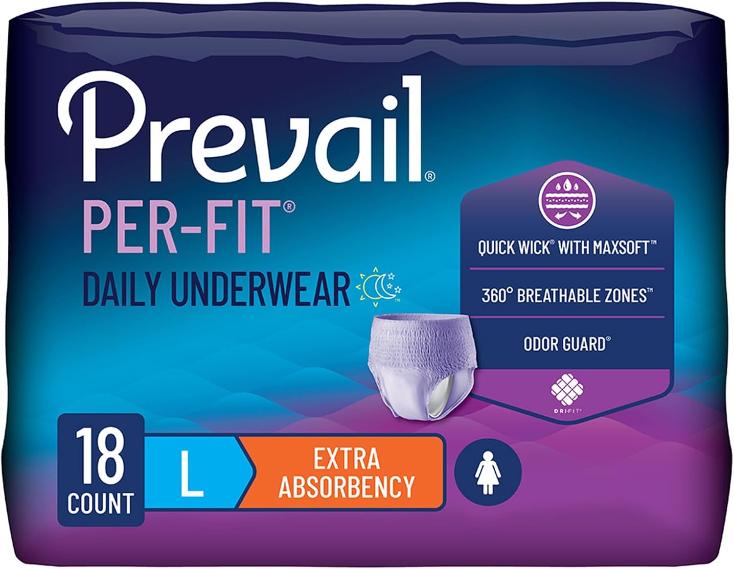 Prevail Per-Fit Daily Underwear for Women, Large, 18 ct