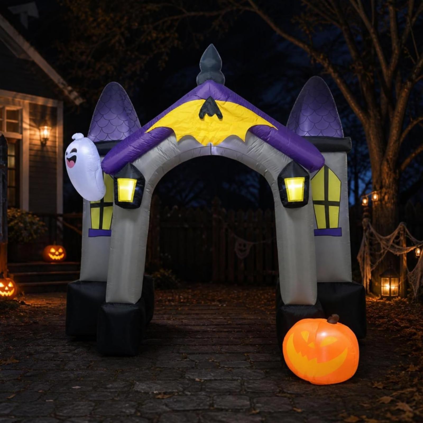 Qianly Arche Château avec Esprit Lumineuse Décoration Gonflable Jardin Autogonflant Arche Gonflable pour Familles