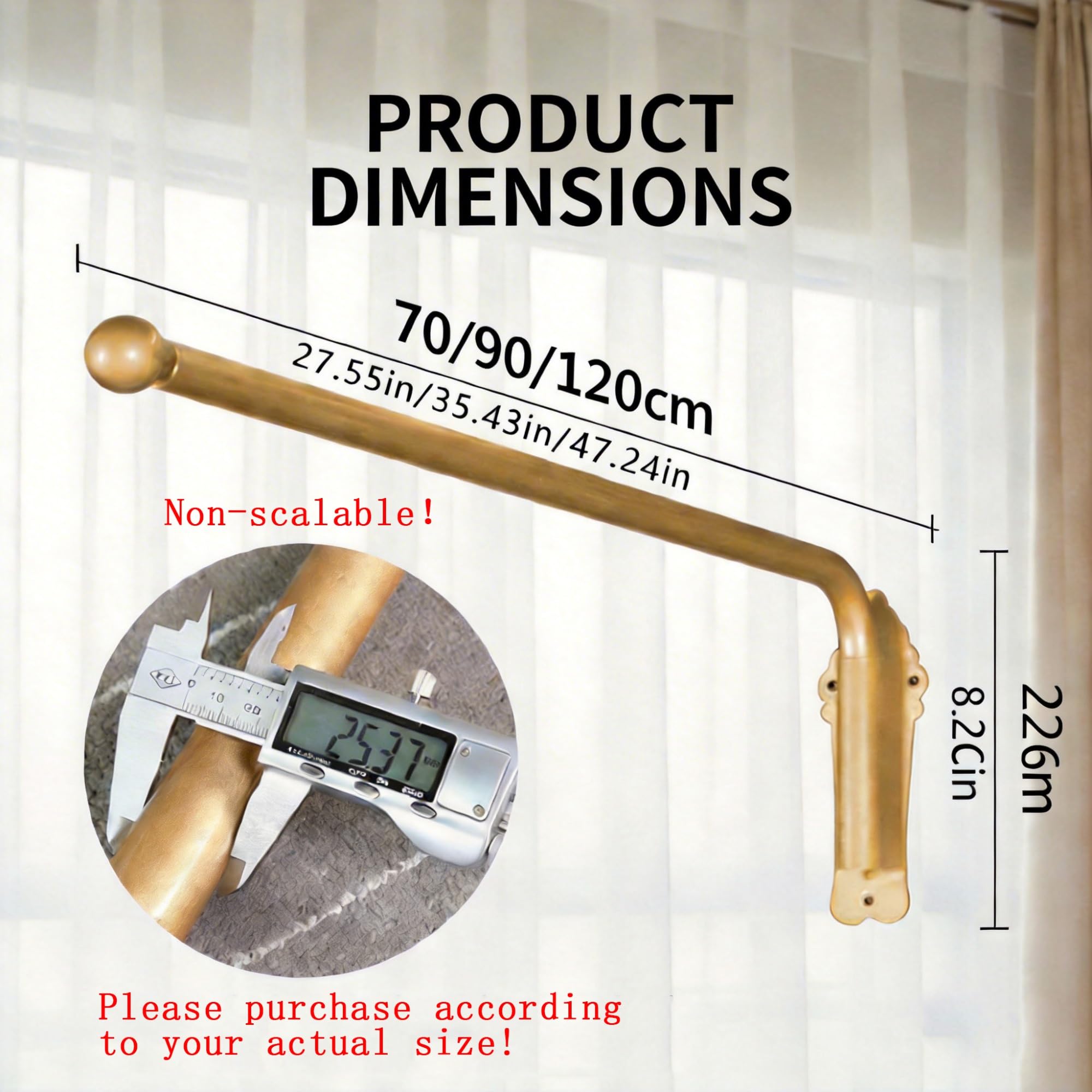 Tringle à rideaux à bras pivotant, support robuste pour rideaux, rotation à 180°, coloris noir et or, lot de 2 pour panneaux latéraux de fenêtre.(Gold,50cm/19.68in)