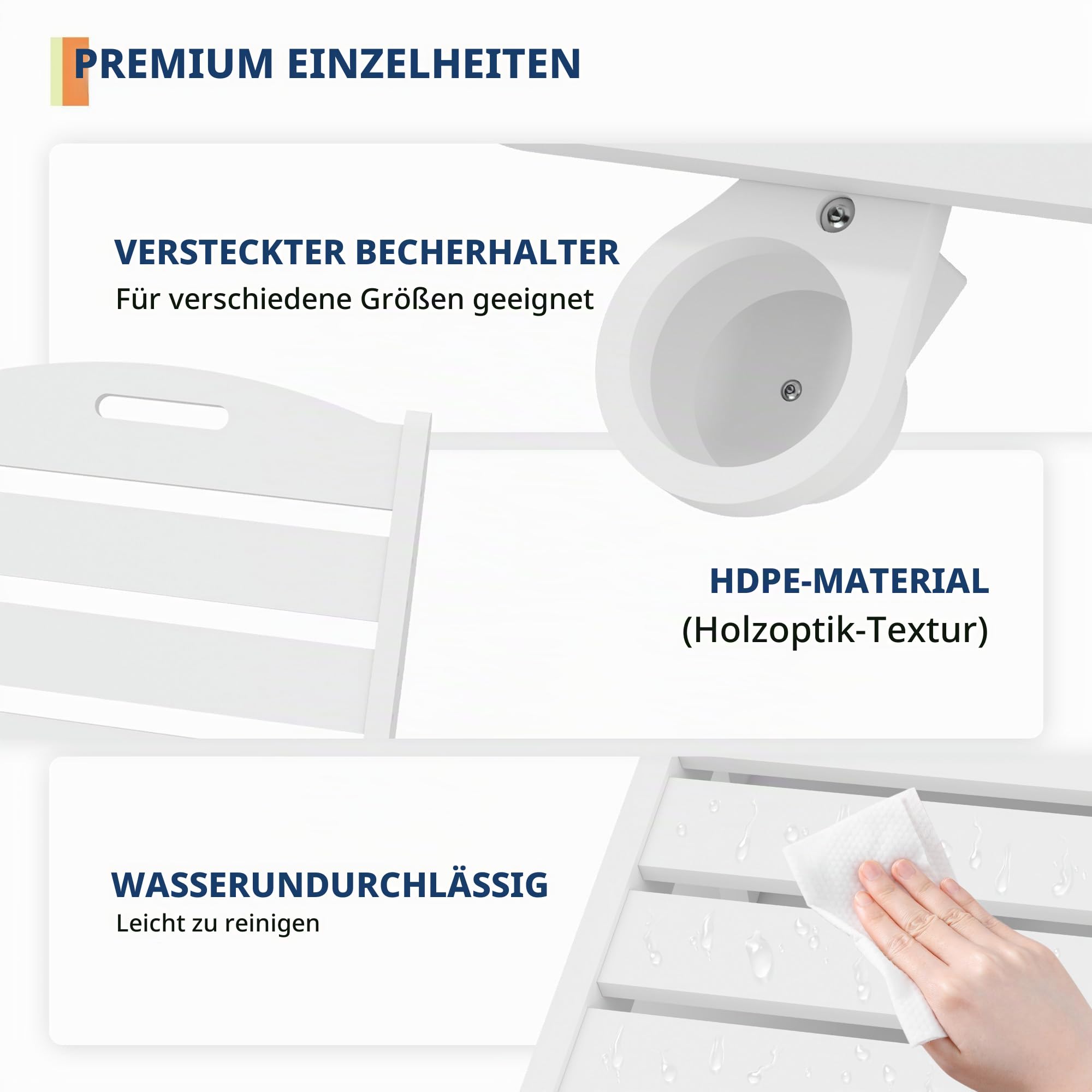 Extra Große Sonnenliege für Outdoor, Klappbare Gartenliege aus HDPE, 5-Fach Verstellbar, Chaise Lounge Liegestuhl für Pool, Terrasse, Strand und Camping, Weiß