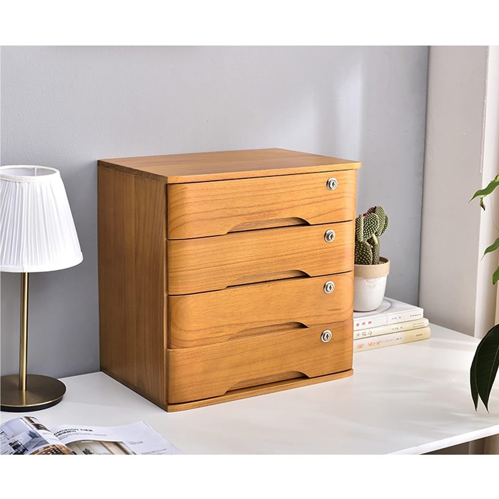Aioneer D Rustic Soli Woo File Cabinet - 4-Rawer Esk Nizer For Office, Home & School - Secure Storage Box - Stylish Resser Rawer Solution-4 Layer