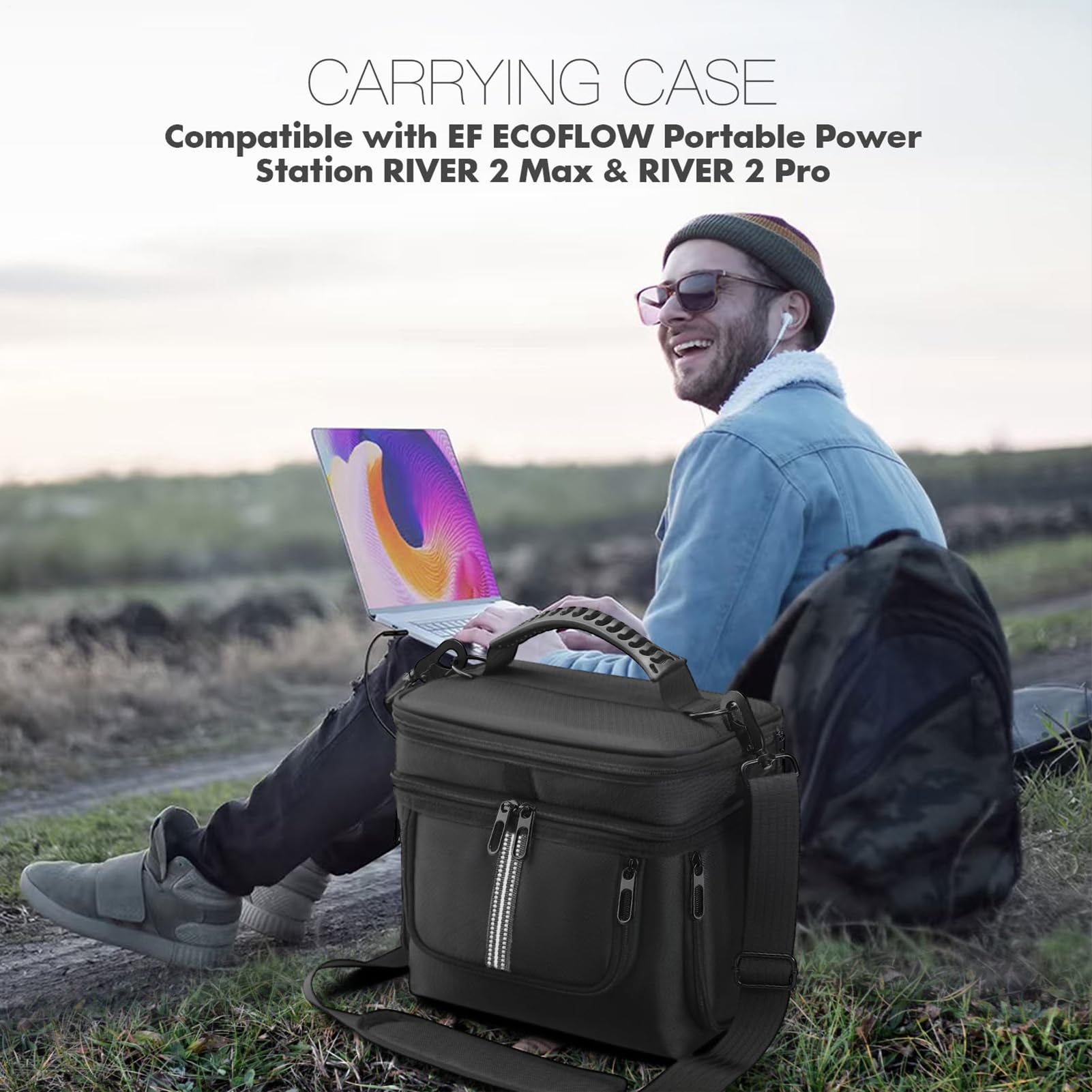 Tragbare Akku-Tragetasche, 15,2 x 27 cm Aufbewahrung, Tragetasche, schützender Schultergurt, für Roadtrip, Gartenparty, Organizer, Kabel-Ladebox, robuste Abdeckung, Lieferwagen, Life Pack