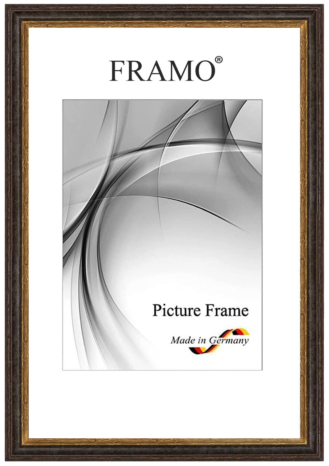 Framo Marco de fotos barroco rústico, 40 x 50 cm, de madera maciza, negro y dorado, color y tamaño a elegir, marco antiguo retro N°083