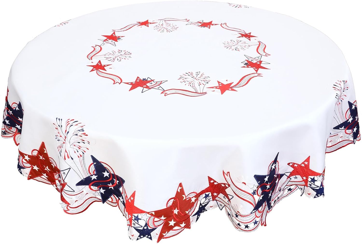 Simhomsen Embroidered July 4th Holiday Red, White and Blue Patriotic Tablecloth for American Independence Day, Memorial Day Oval 57×84 inches