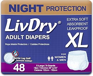 LivDry Adult XL Incontinence Underwear, Overnight Comfort Absorbency, Leak Protection, X-Large, 48-Pack