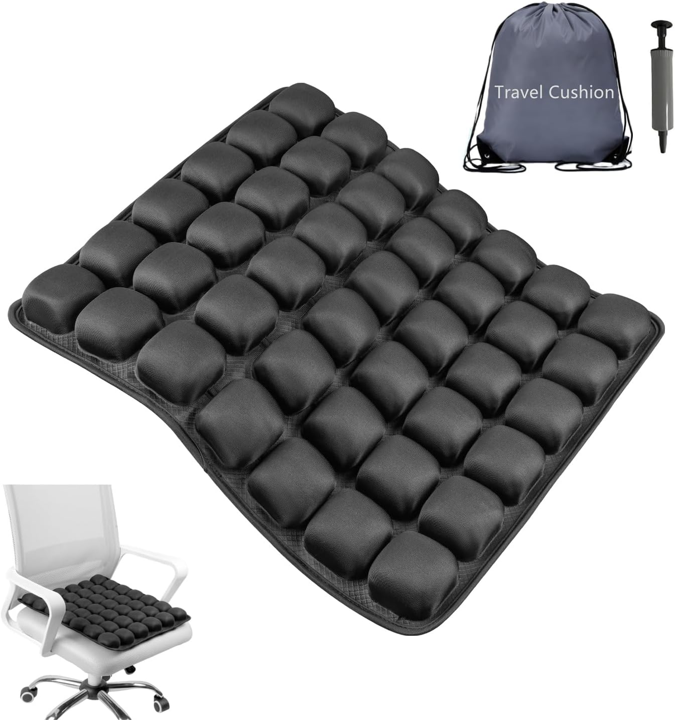 Travel Cushion Airplane Seat,Portable Inflatable Seat Cushion for Long Flights, Car Seat, Office Chairs, and Wheelchair (42 Air Bag with Air Pump and Storage Bag)