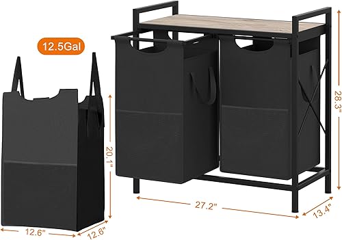 Miniatura 3 de Heybly Cestos de lavandería, 2 x 12.5 galones cesta de lavandería con clasificador de escritorio grande para organización de lavandería, baño y