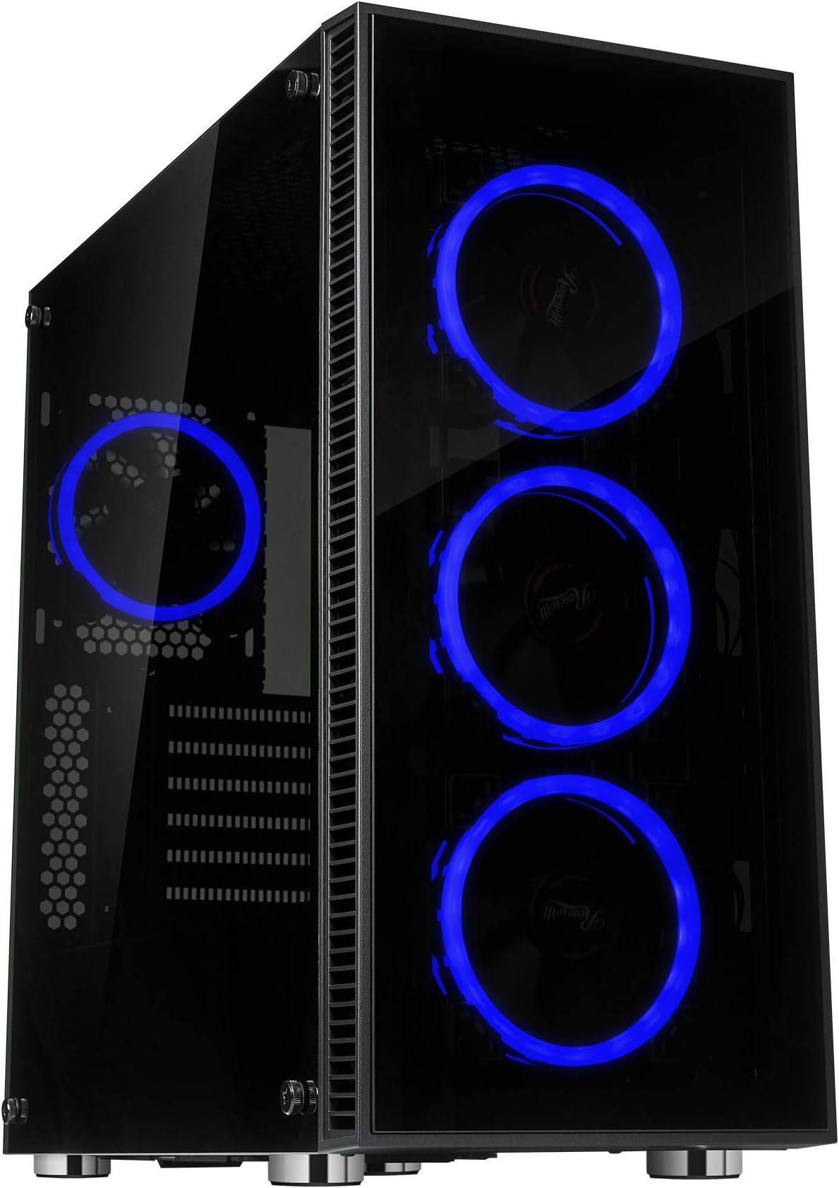 Rosewill ATX Mid Tower Gaming PC Computer Case 3 Sided Tempered Glass Dual Ring Blue LED Fans Great Cable Management/Airflow - CULLINAN V500 Blue