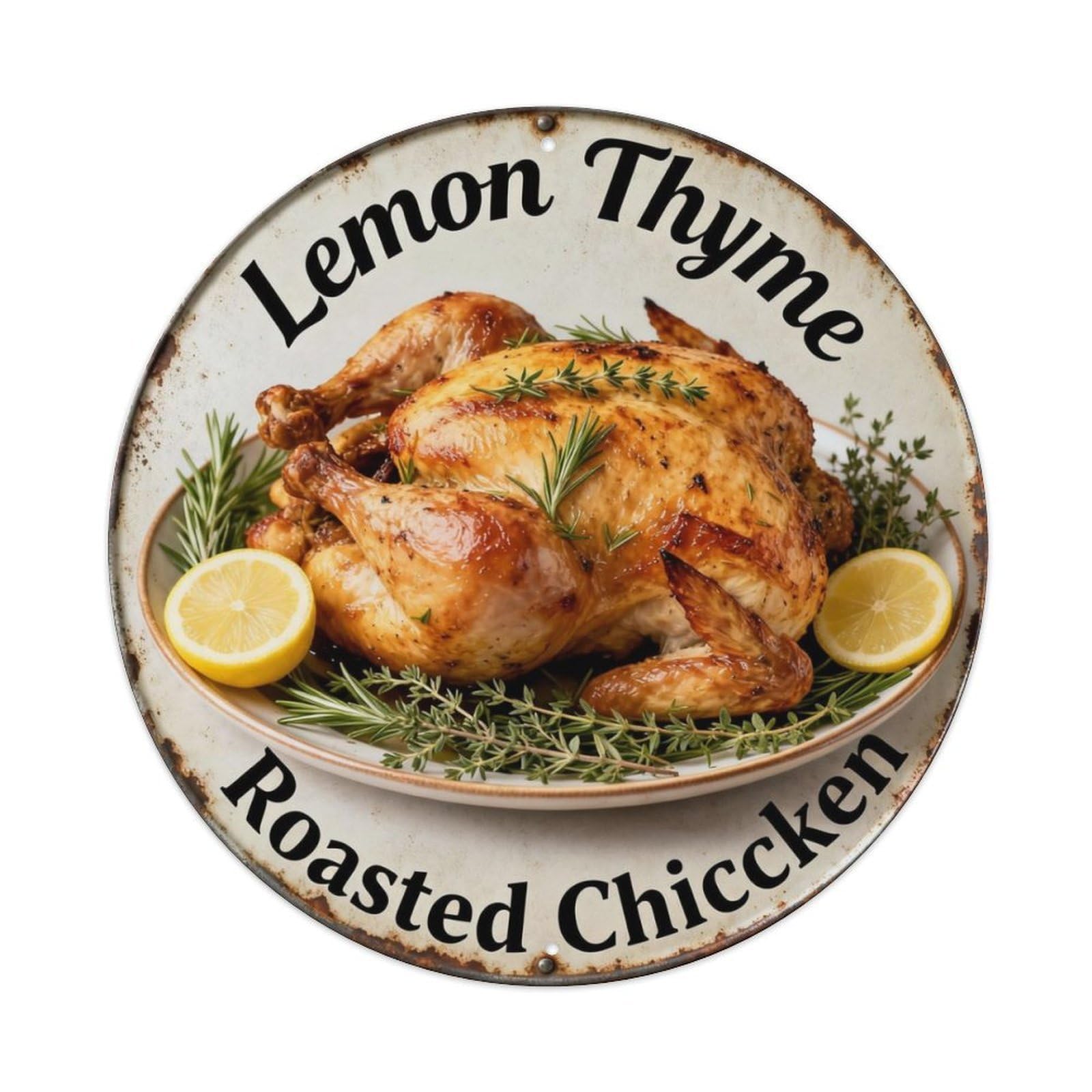 Lemon Thyme Roasted Chicken Metal Tin Sign Plaque