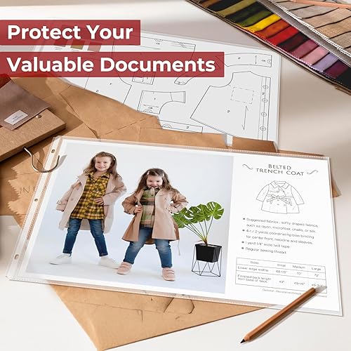 Miniatura 8 de Dunwell Protectores de hojas de 11 x 17 pulgadas (paquete de 25, pesado), fundas de plástico de tamaño mayor de 11 x 17 pulgadas, 3 agujeros