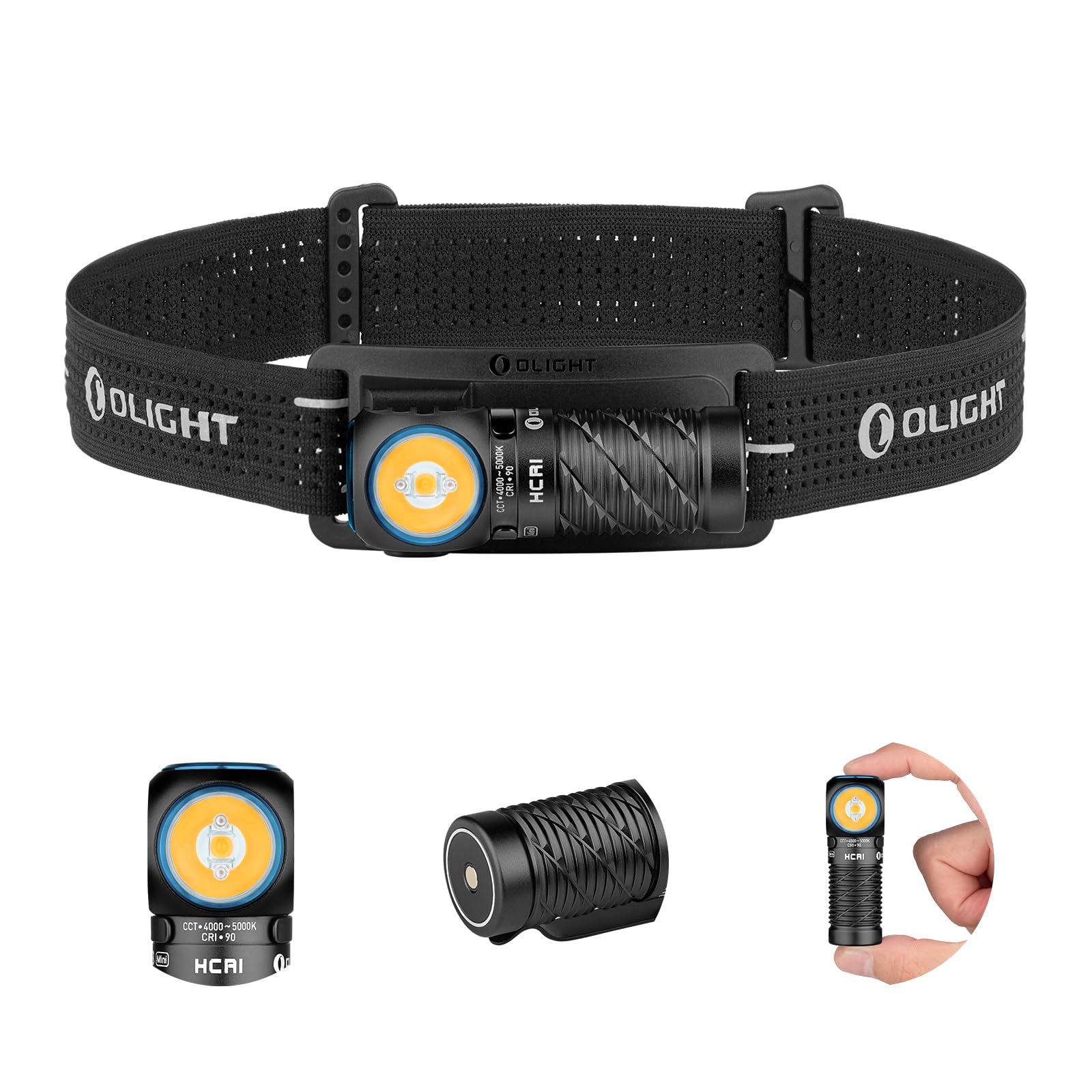 OLIGHT Perun 3 Mini Versione HCRI Torcia Frontale Ricaricabile 920 Lumen 133m Portata 90 CRI, Luce Bianca e Rossa, Leggera per Escursionismo, Campeggio e Outdoor (HCRI Nero)