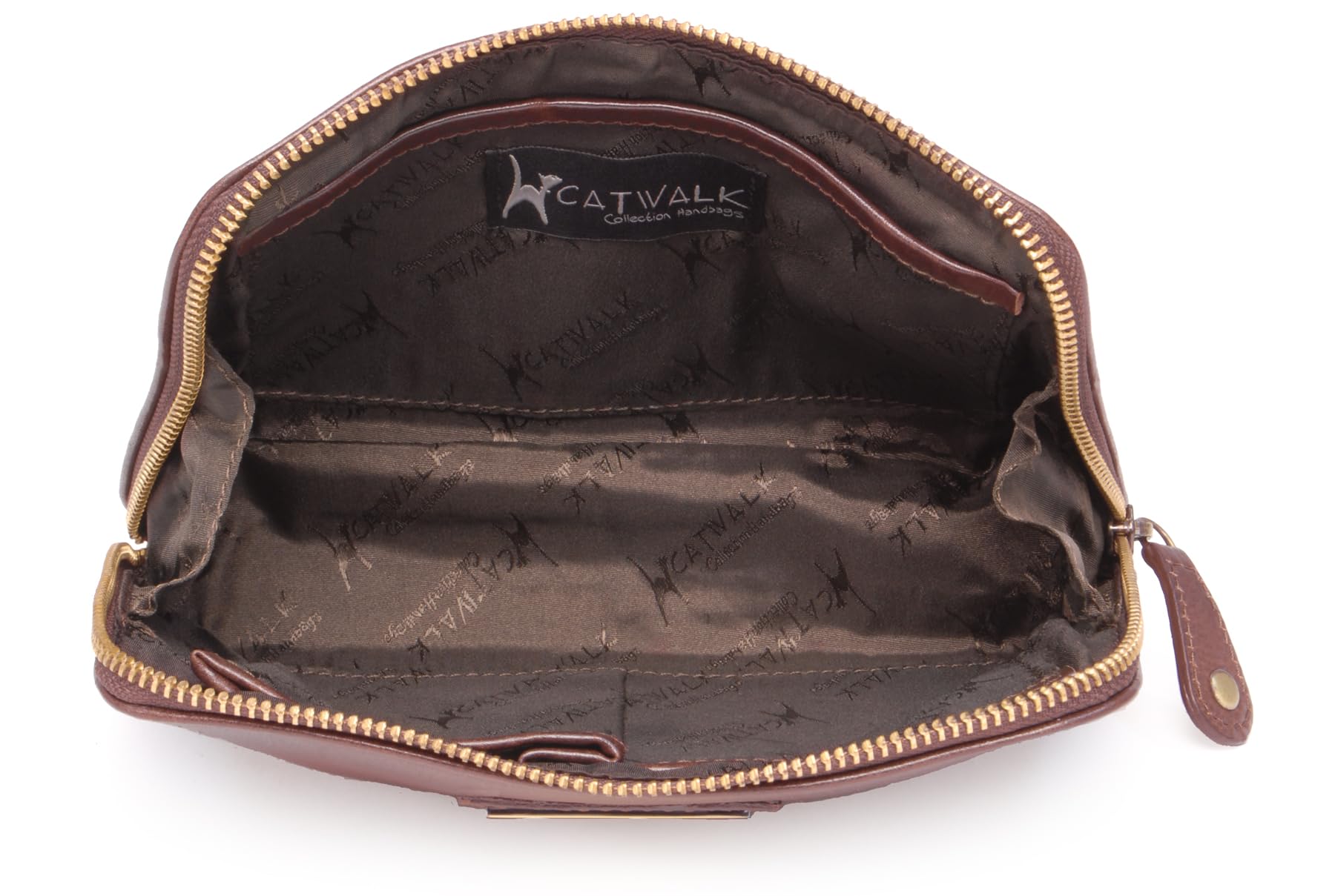 Catwalk Collection Handbags - Estuche de Maquillaje Mediano de Piel - Neceser de Viaje de Mujer - Bolso de Aseo - Caja de Regalo - Emma - Marrón