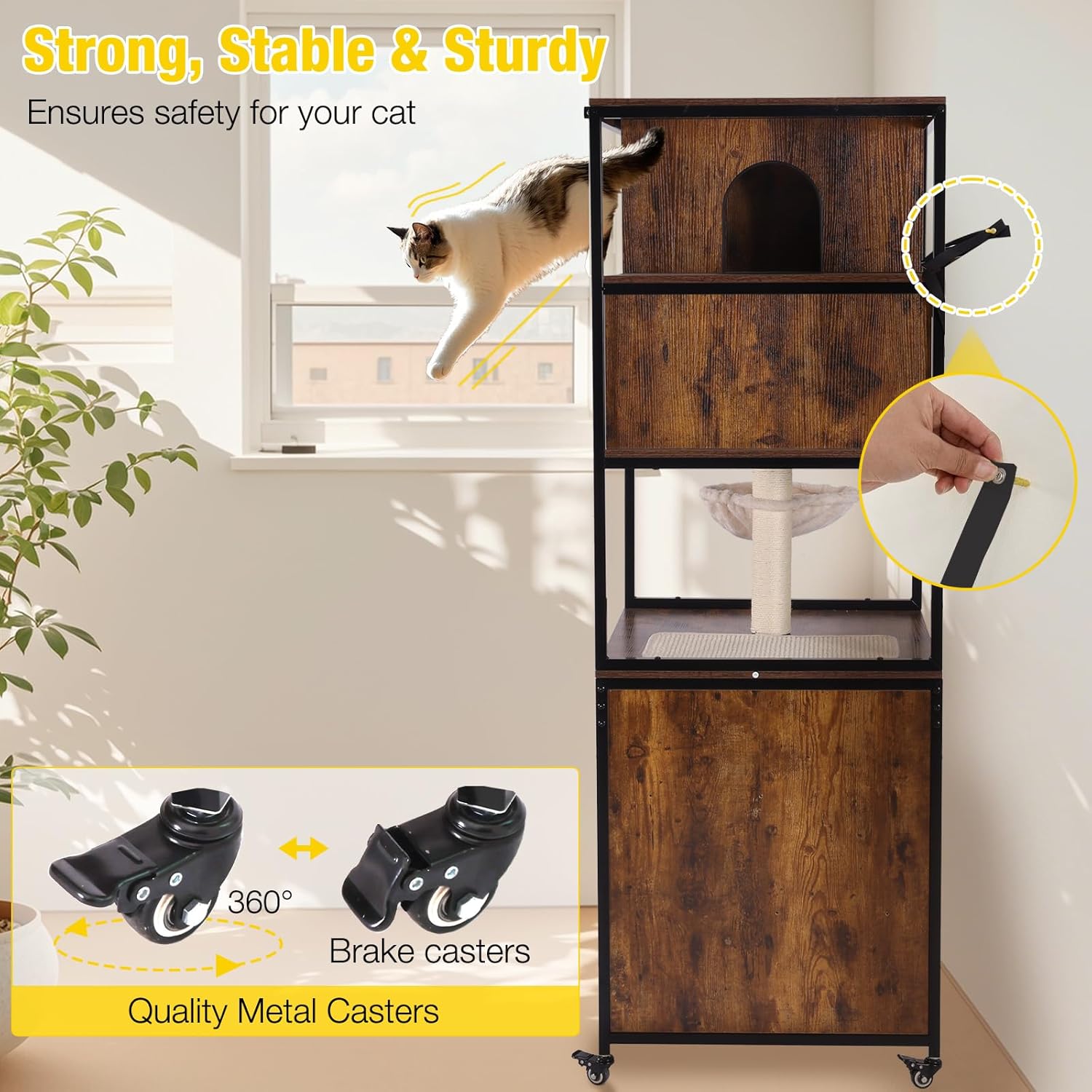 Aivituvin Cat Tree, 68-Inch Cat Tower for Indoor Cats, Wood Cat Condo Furniture with Litter Box Enclosure, 2-in-1 Modern Cat Tower