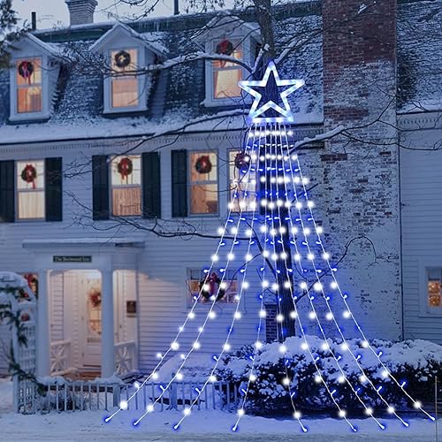 Miniatura 4 de Decoraciones de Navidad para Exteriores Luces de Estrella en Cadena, 317 LED 11.5 pies Luces para Árbol de Navidad, 8 Modos de Memoria y