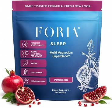Foria Mello Magnesium Powder Supplement - Magnesium Glycinate Sleep Support Powder with L-Theanine & GABA - Calming Drink Mix for Deep Sleep, Relaxation & Stress Support - Pomegranate, 30 Servings