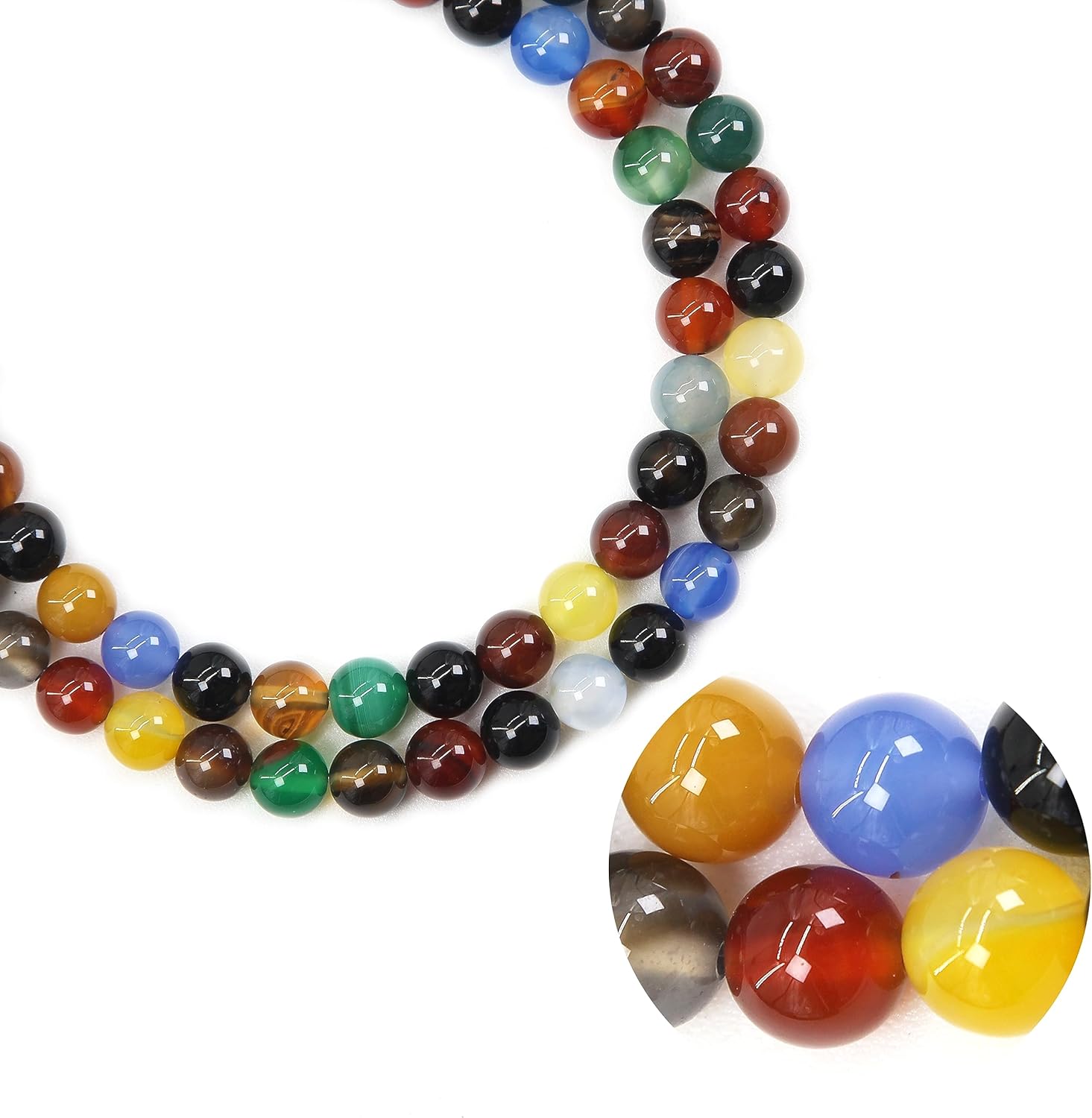 Natural Round Loose Beads Jewelry Making DIY Bracelet Necklace Material 1 Strand 15 Inches (8mm, Colorful Agate Round Beads) 8mm Colorful Agate Round Beads