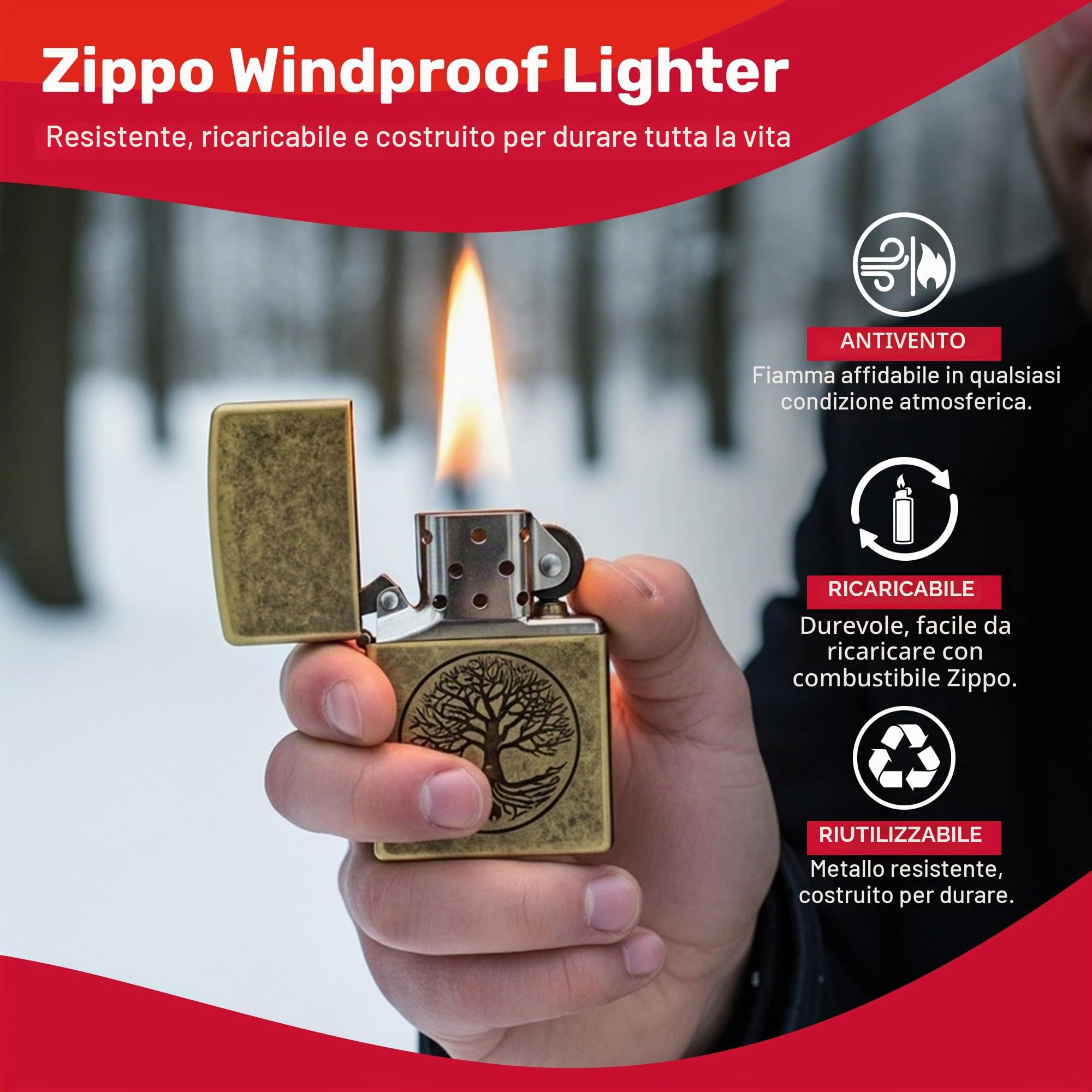 Zippo Albero della Vita Regular Lighter – Ottone Anticato
