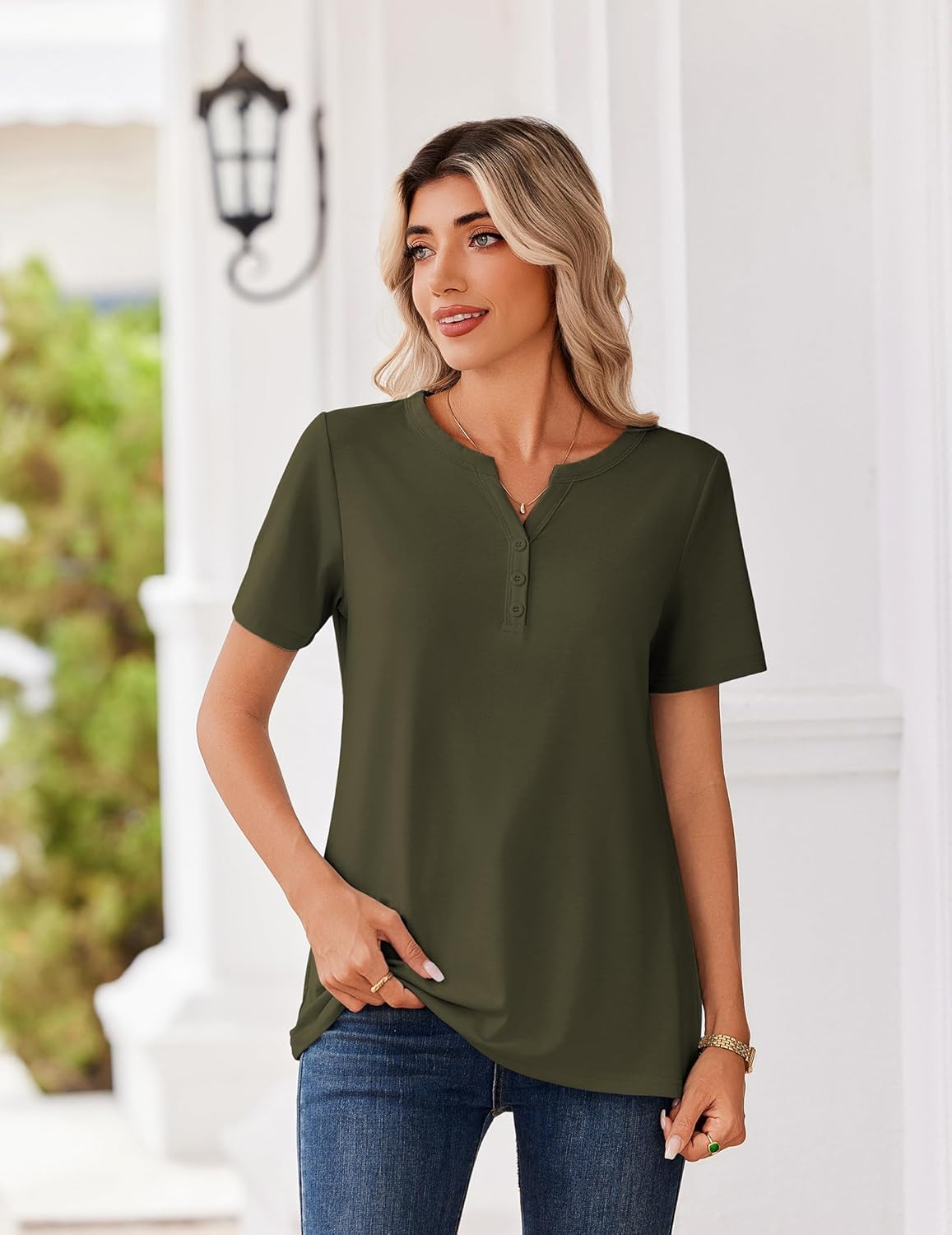 Zeagoo Womens Summer Tops V Neck Short Sleeve Shirts Dressy Casual Blouse Spring Vacation Tshirts Clothes - Image 2