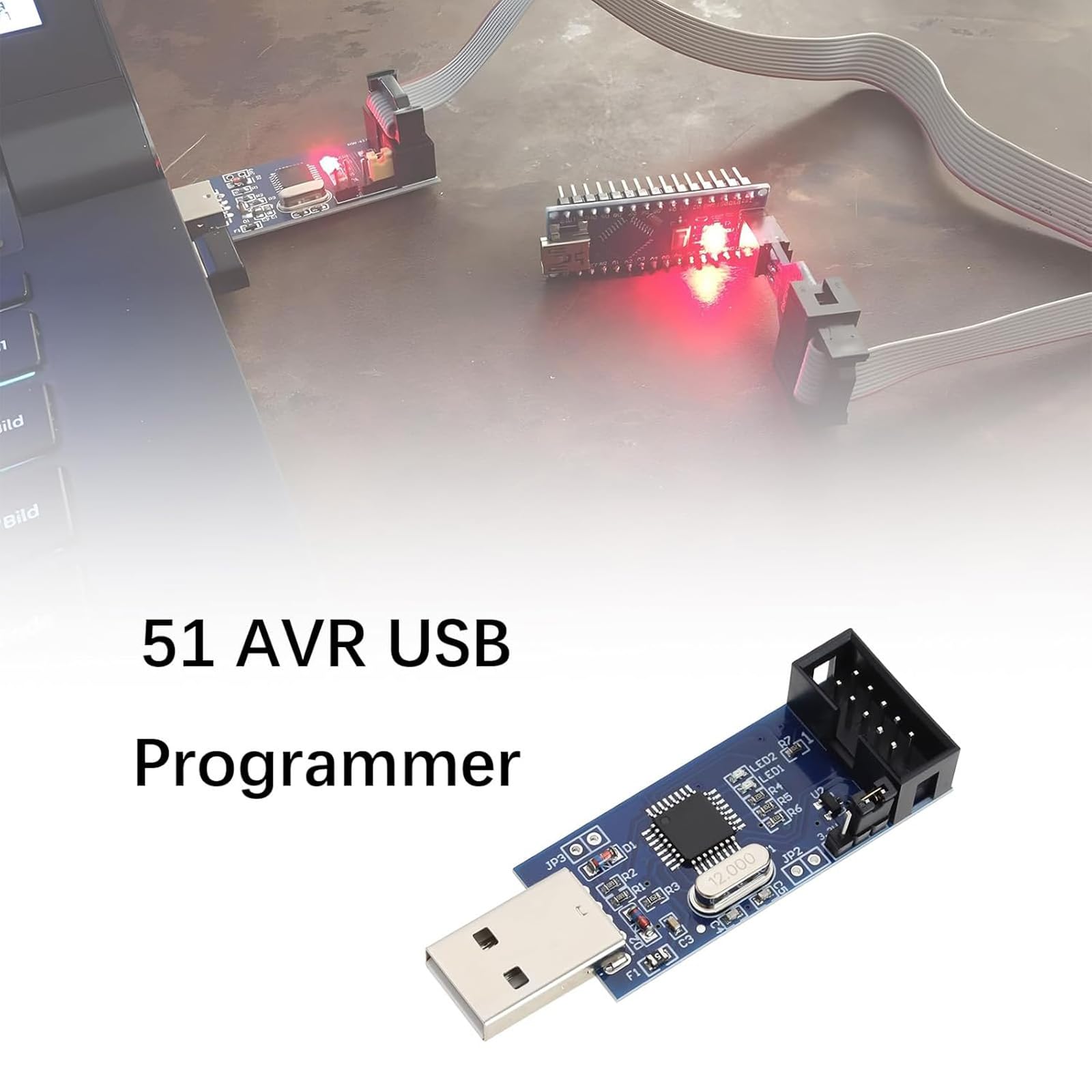 51 programmi AVR ATMEGA8 USBASP USB ISP downloader 10 pin USB programmatore 3,3 V 5 V con cavo 6 pollici lunghezza compatibile con programma AVR ATMEGA8