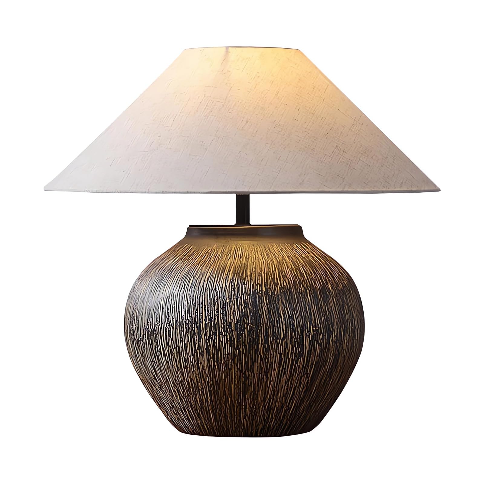 Photo 1 of VYORO Farmhouse Ceramic Table Lamp, Brown, 20.8" H