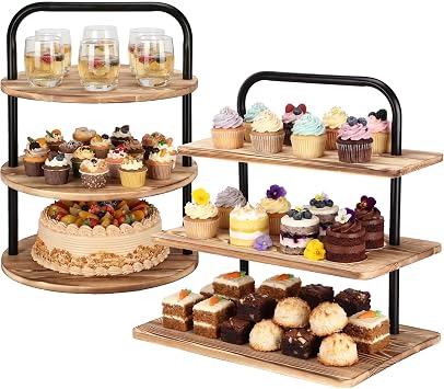 2 Pack Wooden Cupcake Stand 3 Tier Large Dessert Table Display Set Cupcake Tower Tiered Tray Stand Serving Tray for Wedding Birthday Graduation Tea Party Farmhouse Vendor Classic