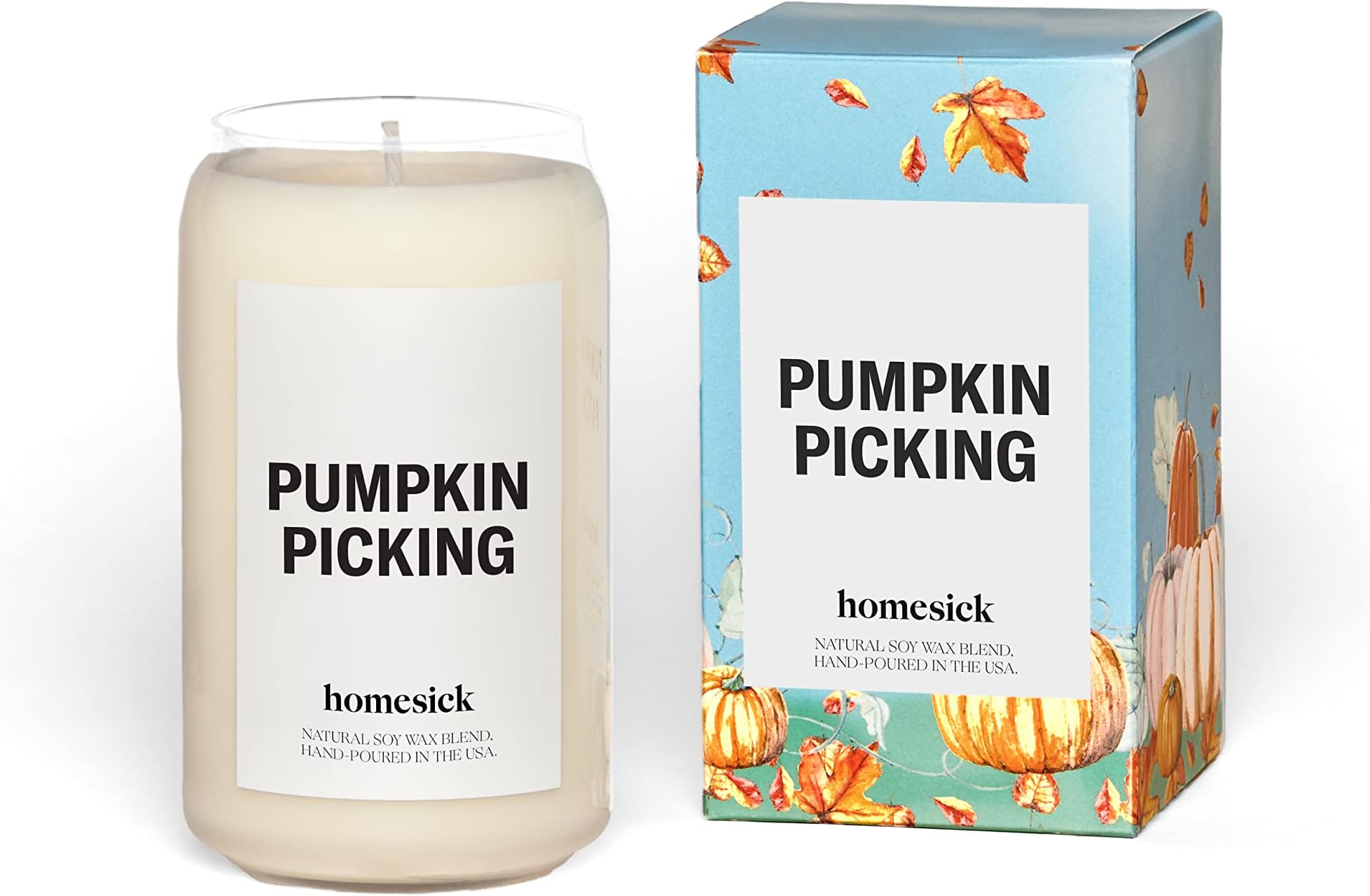 Homesick Scented Candles for Home (Pumpkin Picking) - 13.75 oz Natural Long-Lasting Soy Wax Blend Jar Candle Gifts for Women & Men, 60-80 Hours Burn Time - Notes of Pumpkin, Nutmeg & Ginger
