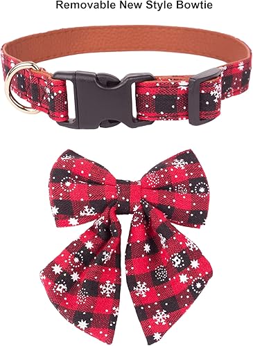 Miniatura 9 de ADOGGYGO Collar de perro floral de Navidad, diseño de búfalo ajustable con flores extraíbles para perros medianos