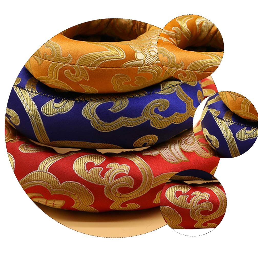 Klangschale Kissen, 3x Handgefertigte Pad für Klangschale aus Baumwolle mit traditionellen Mustern (8+10+12 cm) für Meditation & Yoga - Farben zufällig