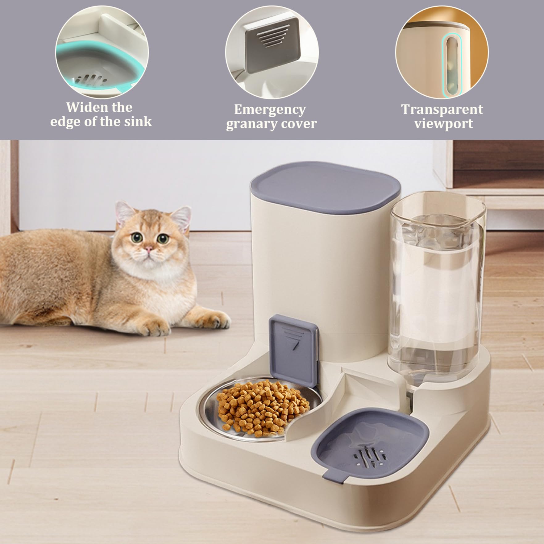 Alimentatore Automatico 2 in 1 per Gatti e Cani - Acciaio Inossidabile e PP - Dispenser Cibo e Acqua Staccabile - Blu