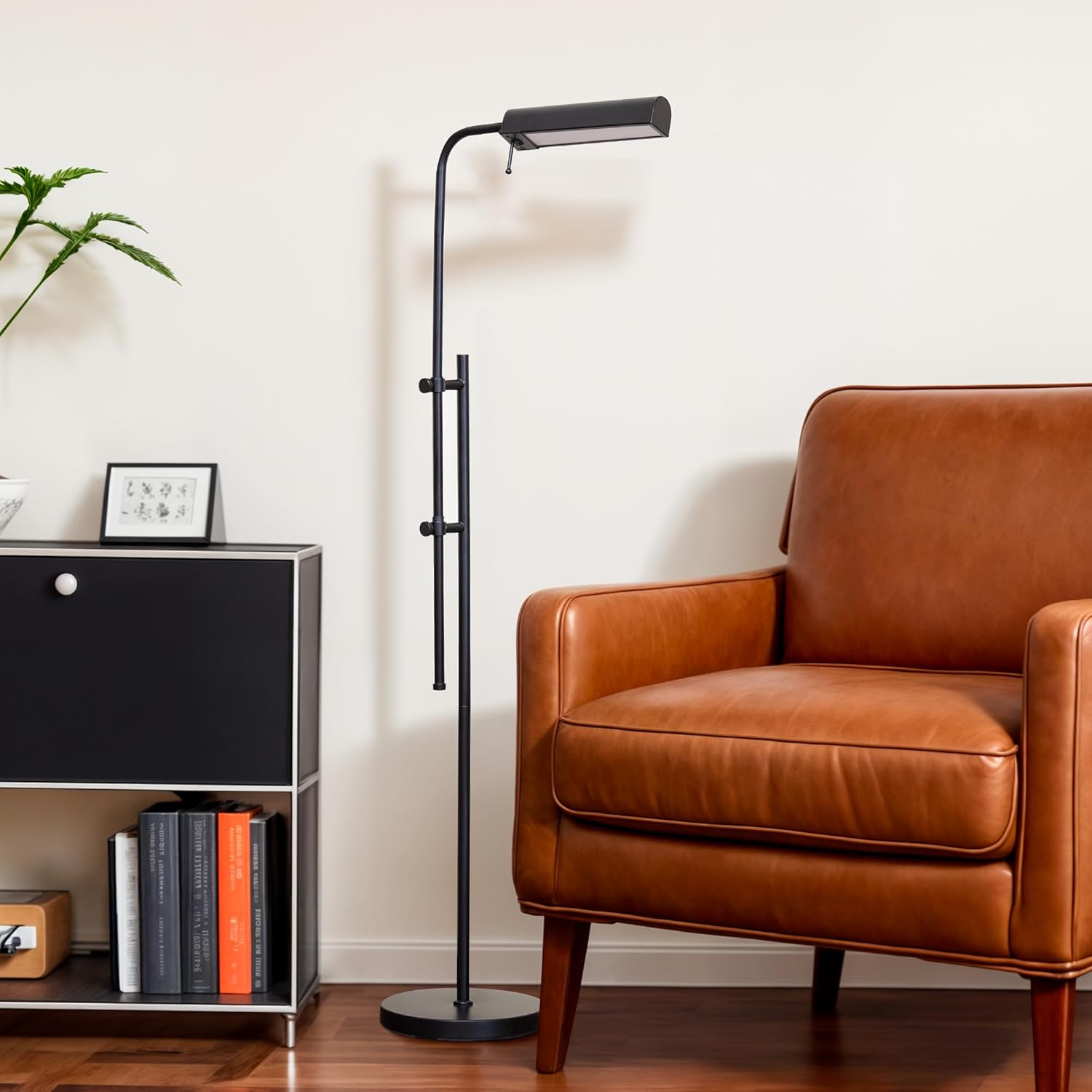 VONLUCE LED Floor Lamp, 62.5" Industrial Floor Lamp for Living Room with Adjustable Height Swing Arm Head 3 Color Temperatures, Metal Standing Pole Lamp for Bedroom Reading, Black