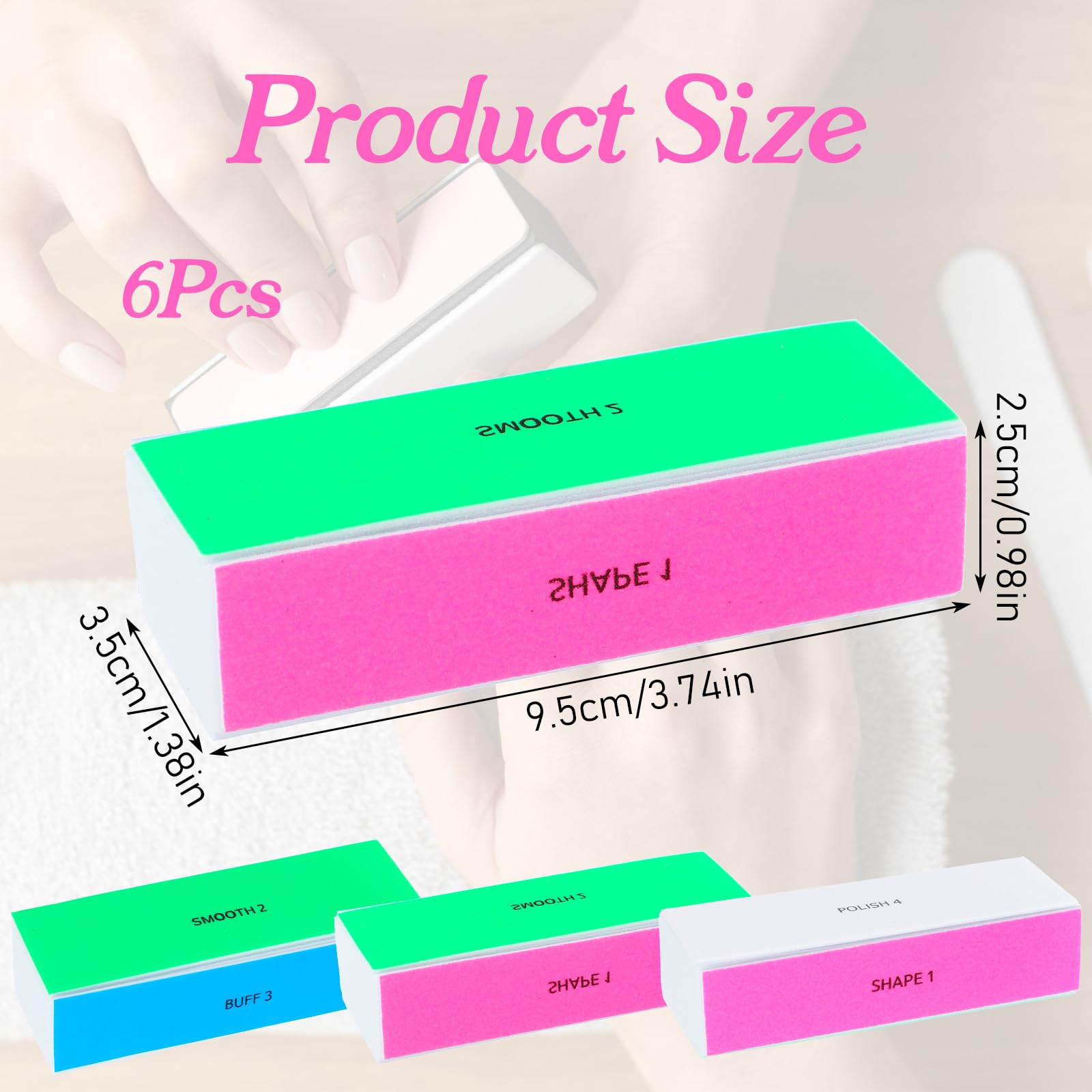 Lot de 6 polissoirs à ongles multicolores, 4 surfaces polies, bloc de lime à ongles pour limer, polir et lisser les ongles, y compris le lit de l'ongle et les bords des ongles