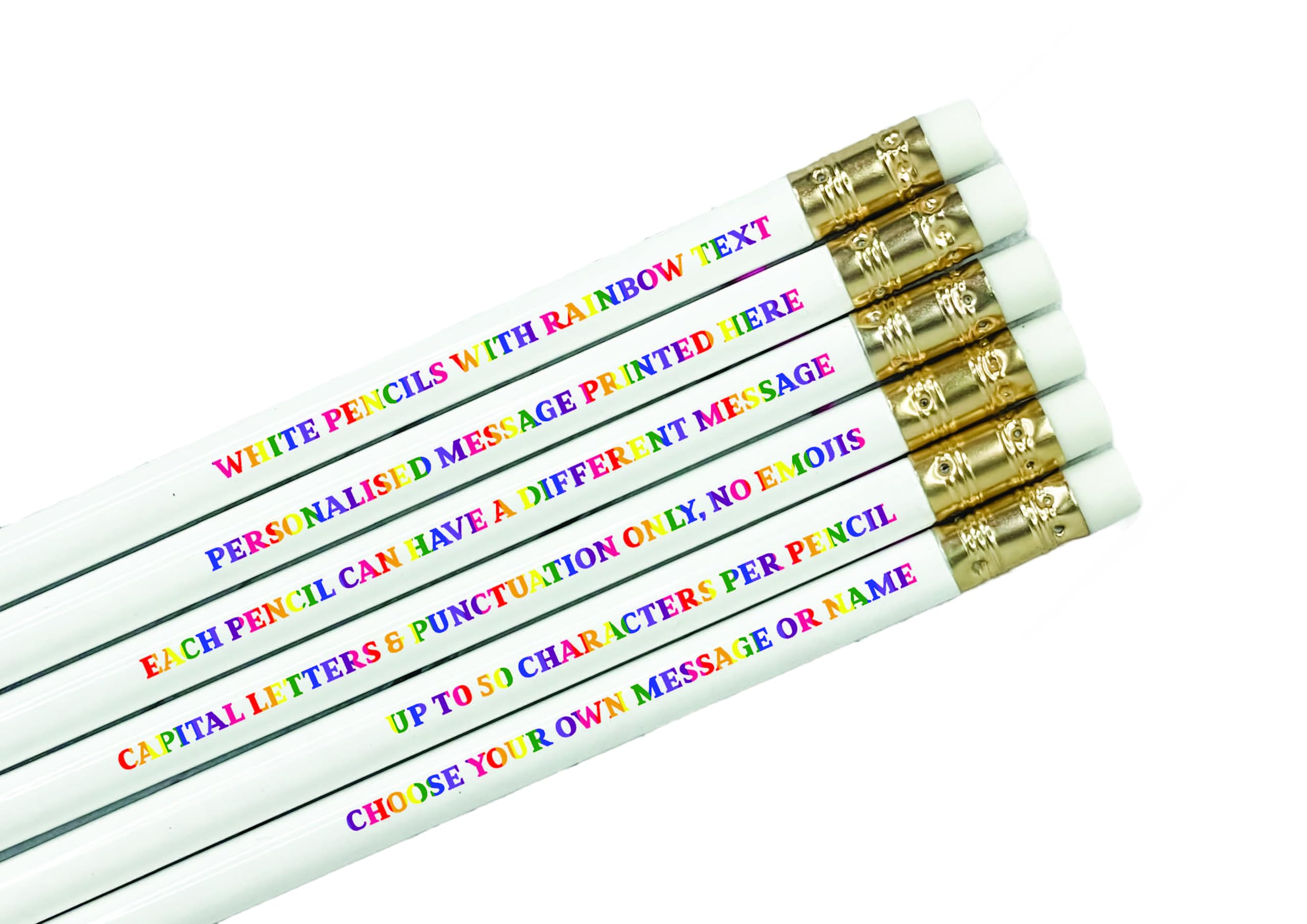 Personalised Pencils - Choice of Colours and Quantities (White with rainbow text, 200 Pencils) โ image 1