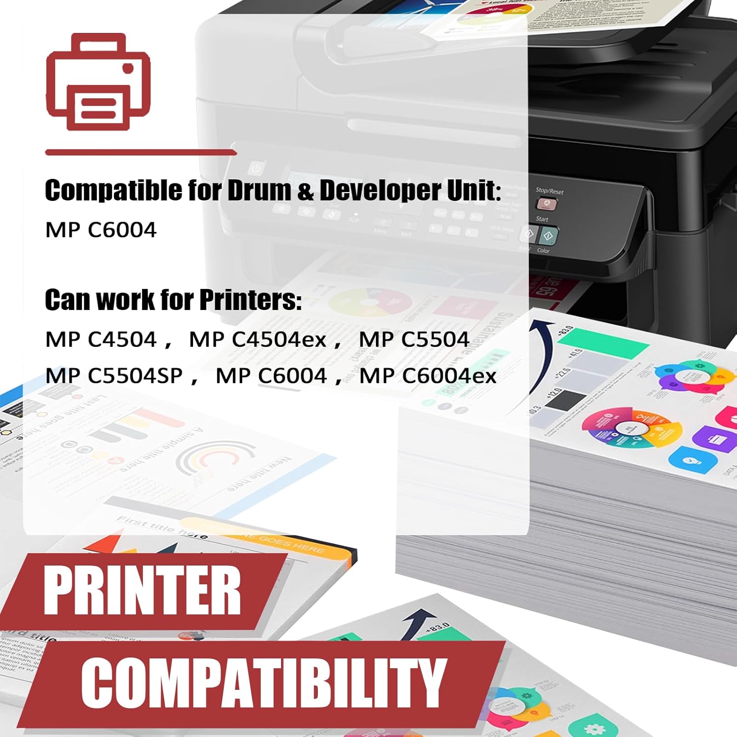 MP C6004 Drum Unit with Developer Units Compatible for Ricoh MP C6004 Imaging Drum Work for Ricoh MP C4504 C4504ex C5504 C5504SP C6004 C6004ex Printers 1 Black Pack