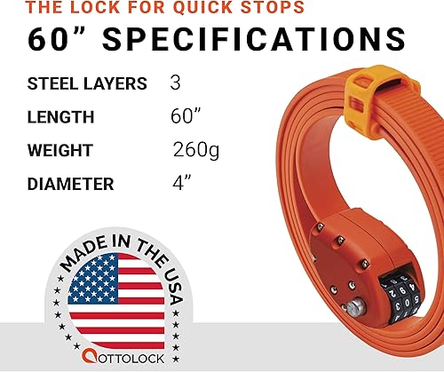Miniatura 6 de OTTOLOCK Cinch Lock - Candado compacto antirrobo ligero para bicicleta, ideal para paradas rápidas, accesorios de bicicleta, naranja OTTO, 60