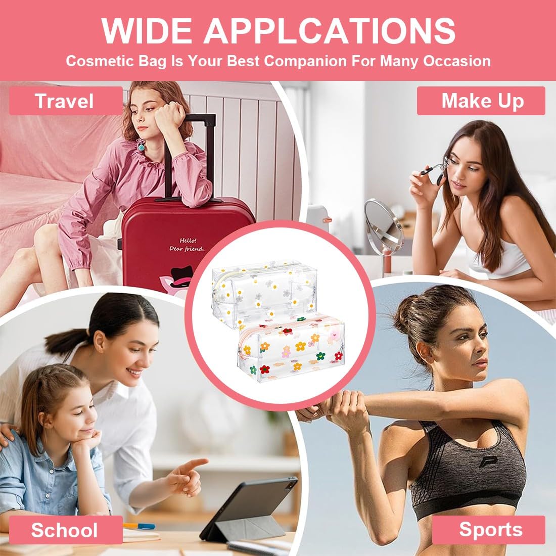 2 Pezzi Beauty Case Trasparente, Beauty Case da Viaggio Borse da Toilette Sacche Trasparenti da Aereo Trousse Trucchi con Cerniera Kit Viaggio Pochette Trasparente per Cosmetici Donna Uomo
