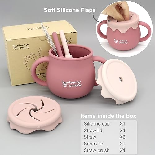Miniatura 3 de Tarro de miel 3 en 1 taza de entrenamiento de silicona de 8.5 onzas, taza para beber para bebé con popote y taza de aperitivo para 6 meses + taza de