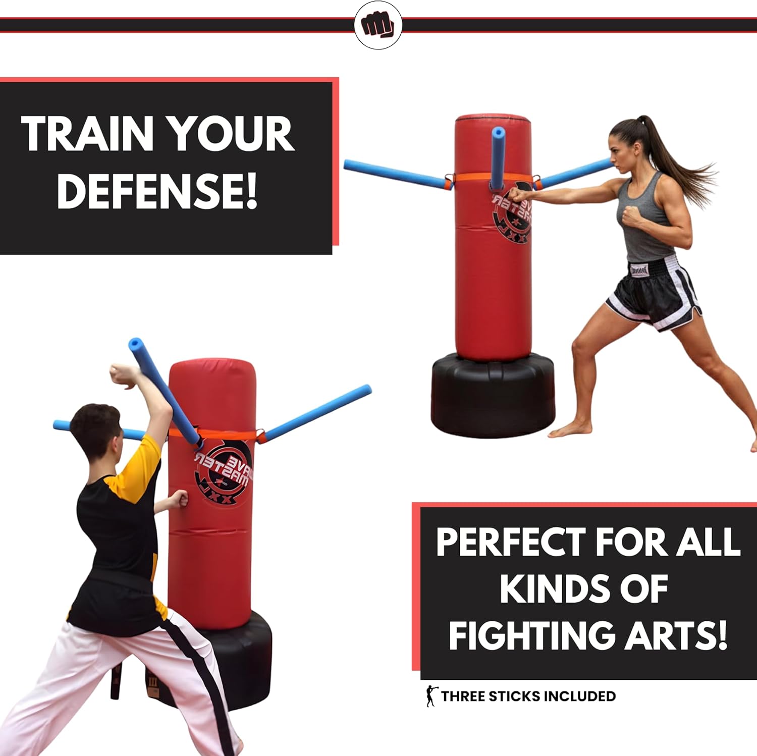 3 Arm Star Training Attachment Rotating 360° Foam Arms, Heavy Bag Reflex Trainer for Slipping, Rolling & Counter Striking Made in USA