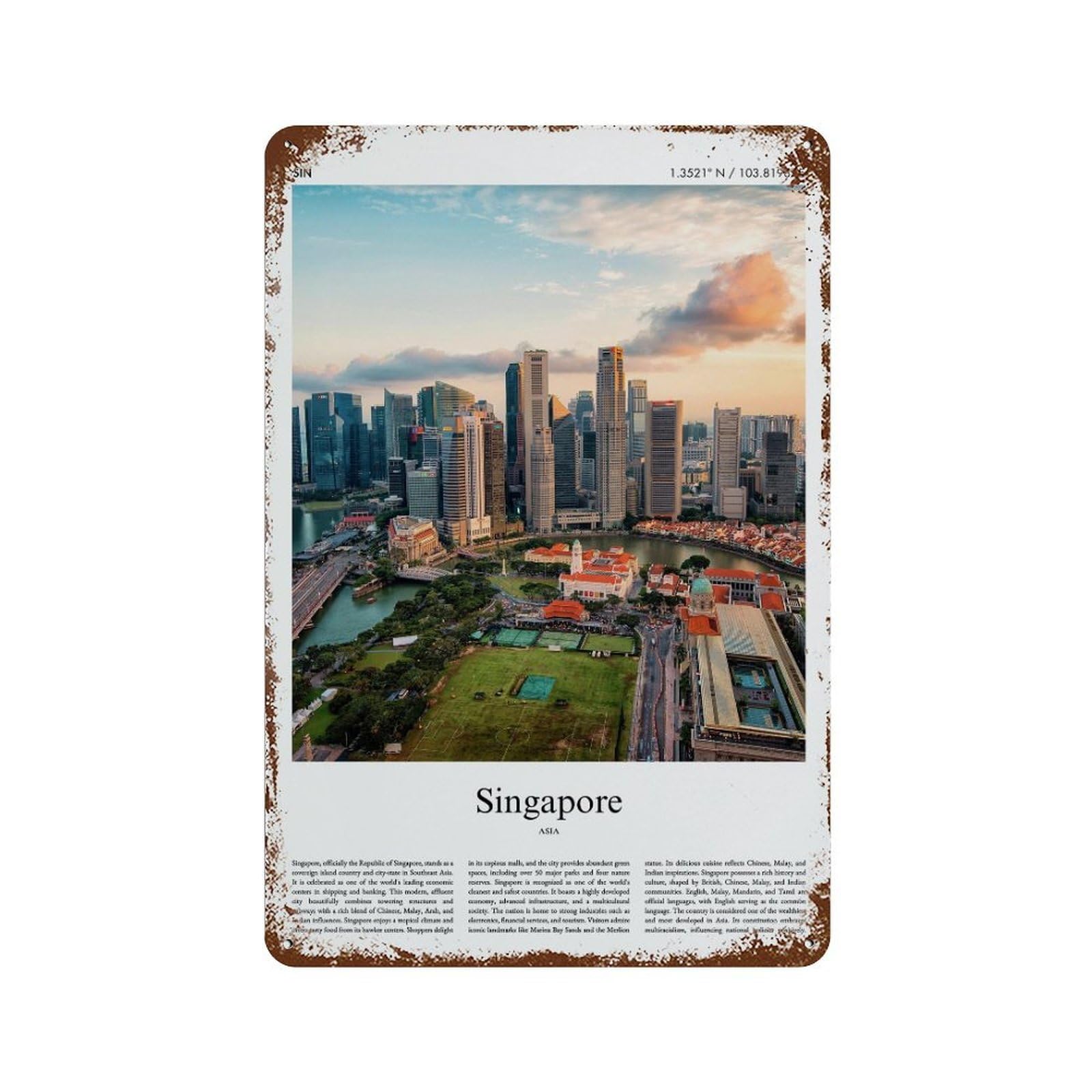 xiaoxiaoshen Singapore City Scenery Wall Decor Art Metal Tin Poster Modern Home Decor Art Home Bar Shop Decorations Vintage Sign 30x20cm