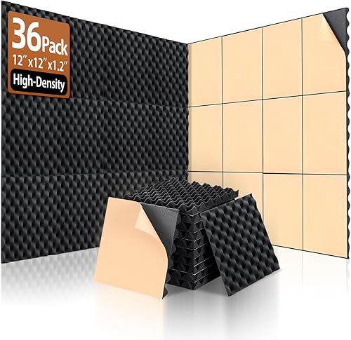 Miniatura 16 de Paquete de 24 paneles de espuma a prueba de sonido para pared, paneles acústicos autoadhesivos, paneles de pared insonorizados de caja de huevos