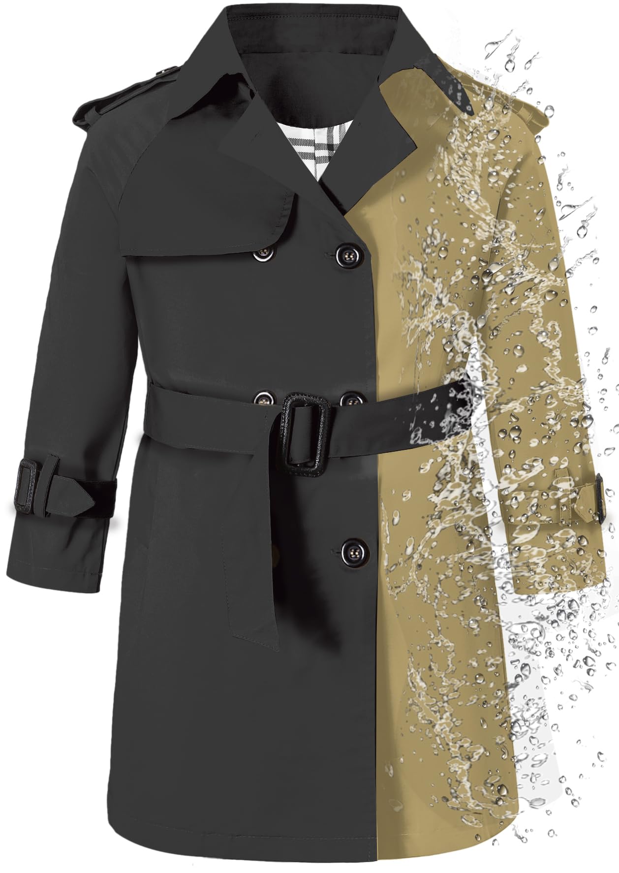 Betusline Boys Waterproof Trench Coat Double Breasted Classic Belted Outwear Jacket Dress Coats