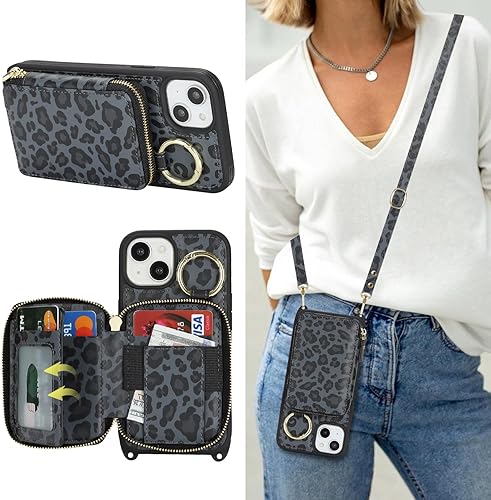 Miniatura 54 de Funda Cartera Bandolera para iPhone 11, Cuero PU Cremallera Bolso Cartera Funda Plegable con Tapa, Funda Folio con Soporte con Ranuras para Tarjetas
