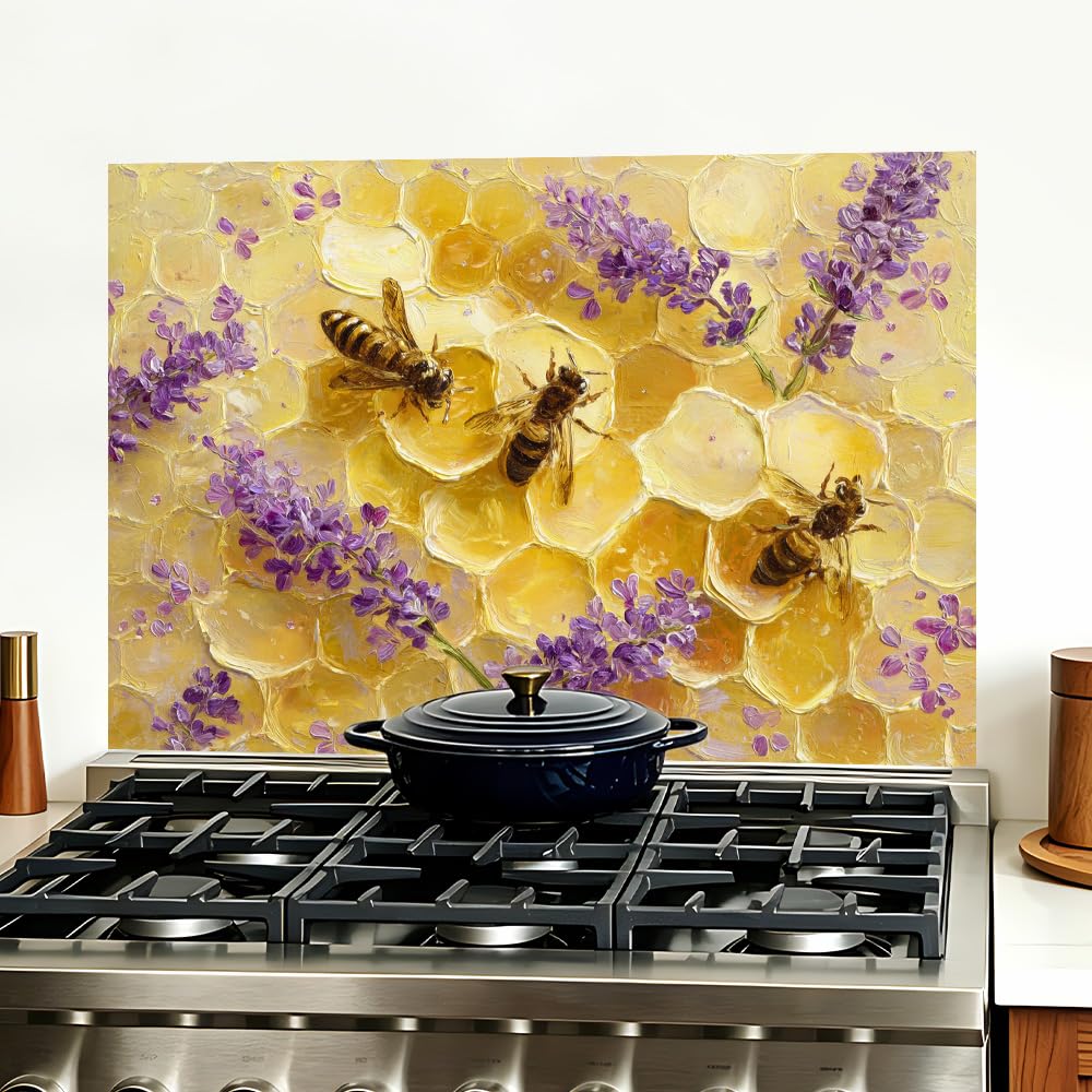 Bee Honeycomb Lavender Backsplash Peel and Stick, 35.4x23.6 in
